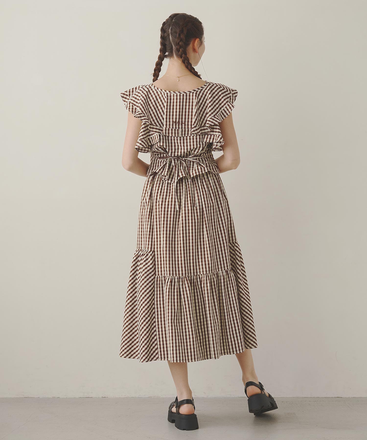 GINGHAM TIERED  SKIRT