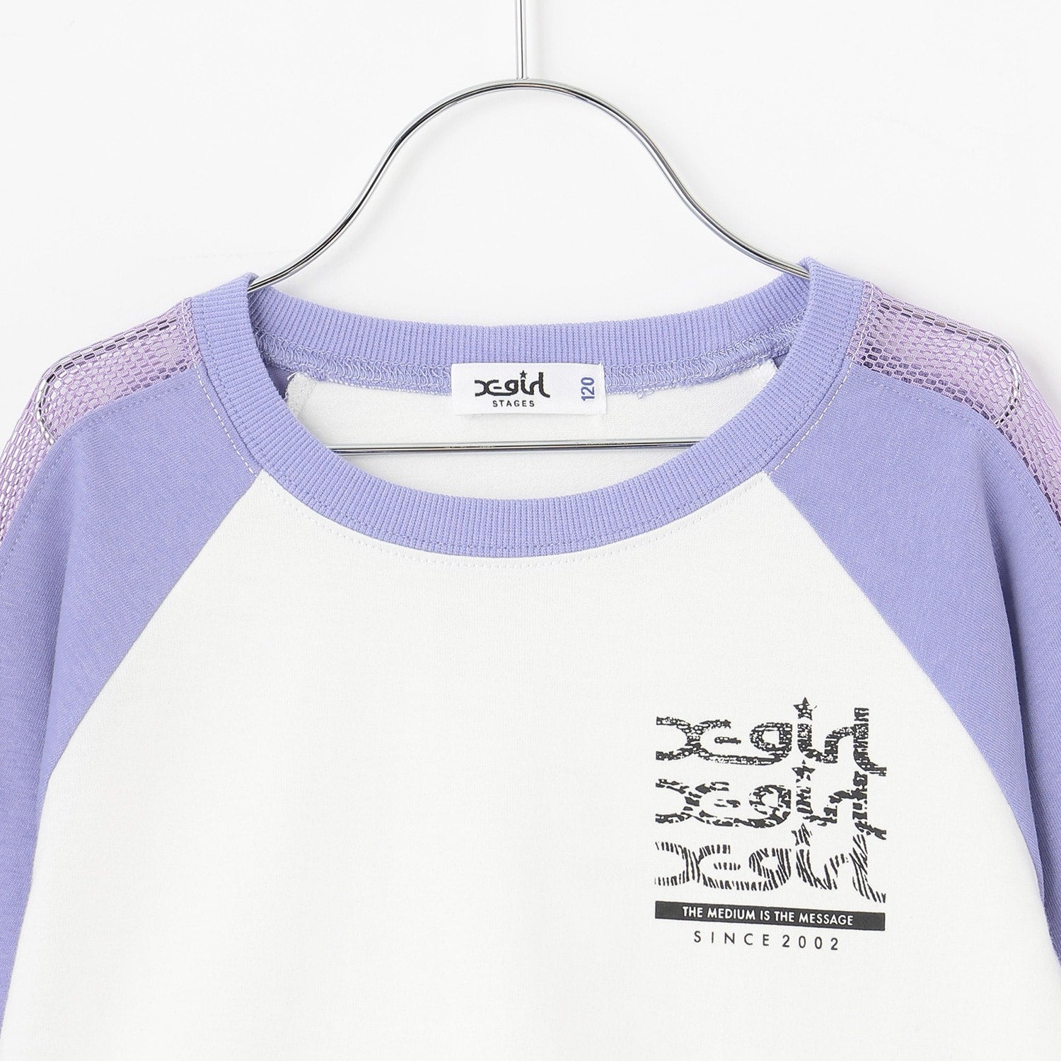 メッシュ肩ラインショート丈長袖Tシャツ