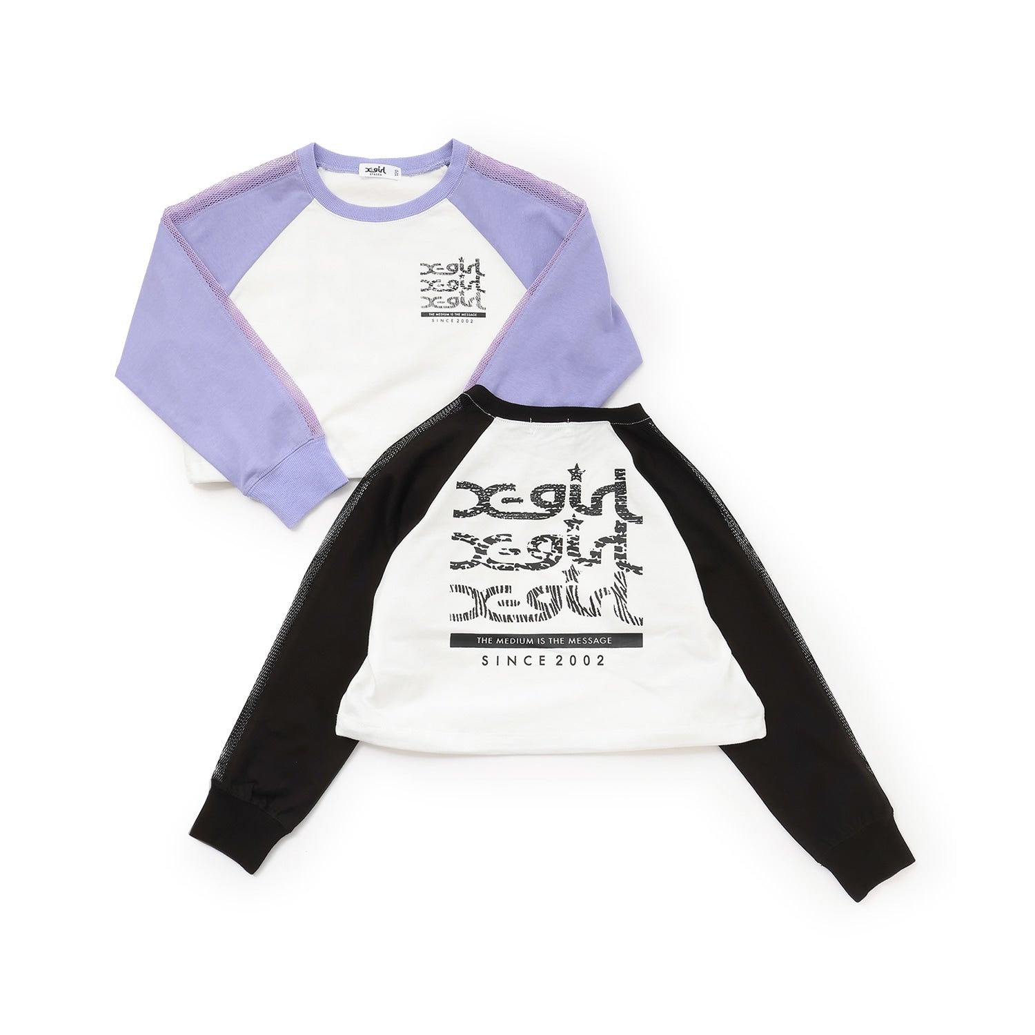 メッシュ肩ラインショート丈長袖Tシャツ