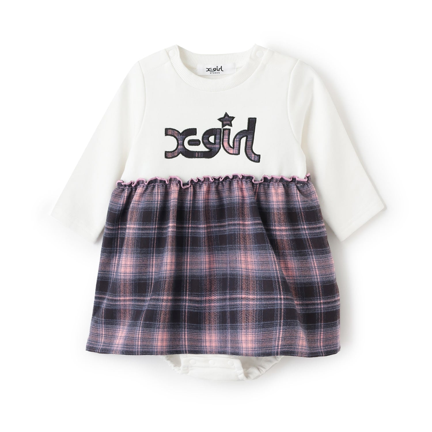 チェックロゴワンピース風カバーオール