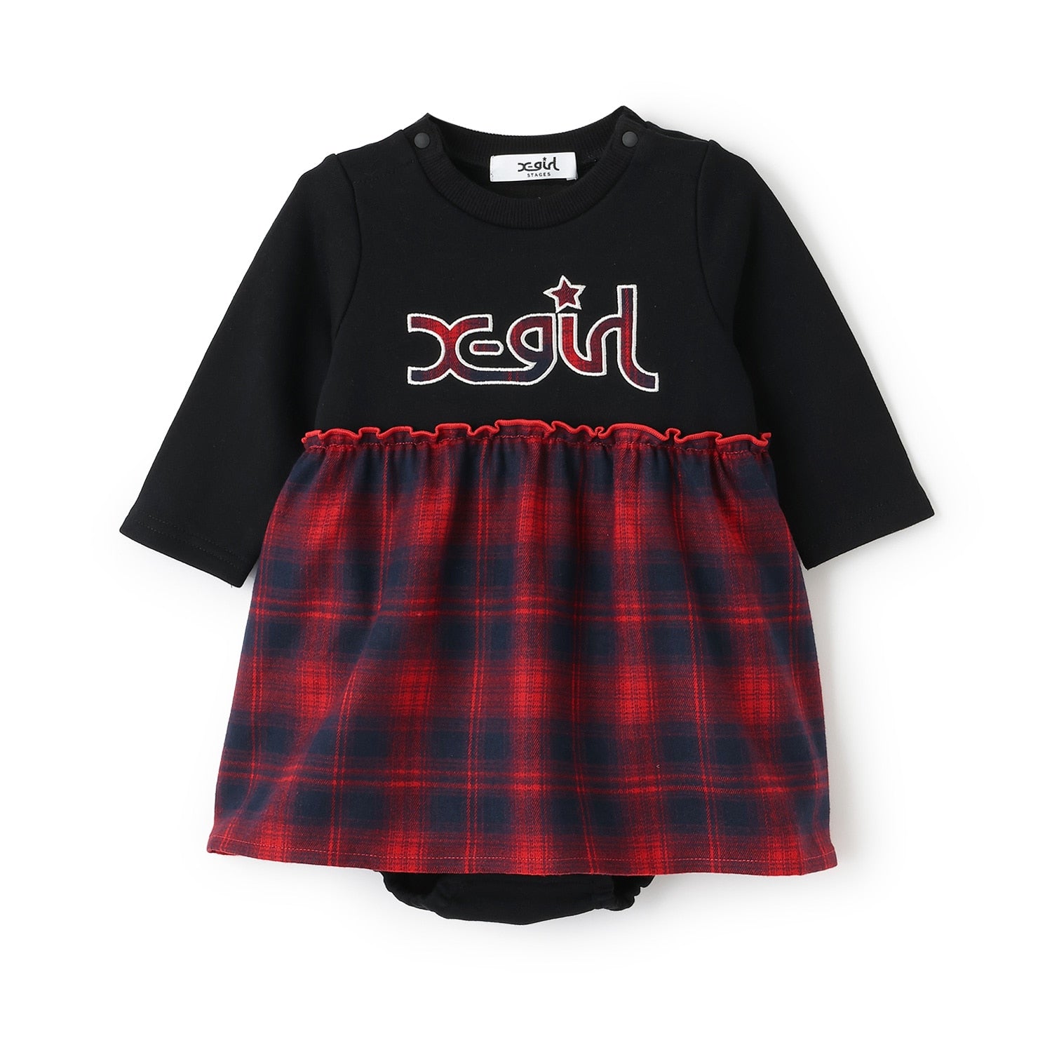 チェックロゴワンピース風カバーオール