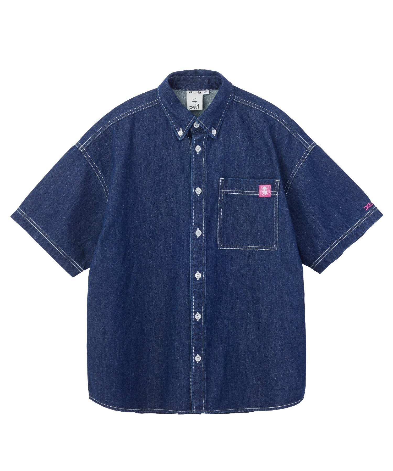 FACE LABEL BUTTON DOWN DENIM S/S SHIRT