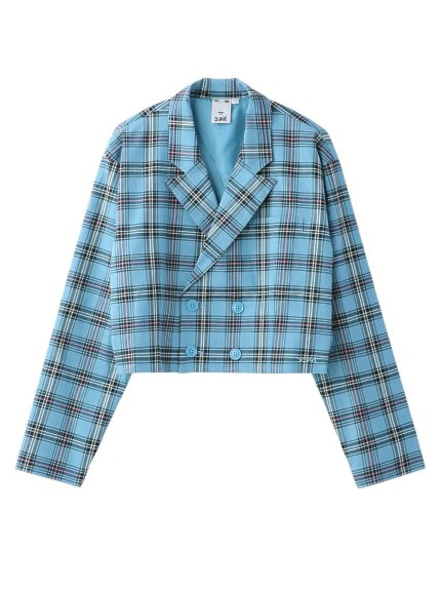 PLAID DOUBLE-BREASTED CROPPED JACKET X-girl