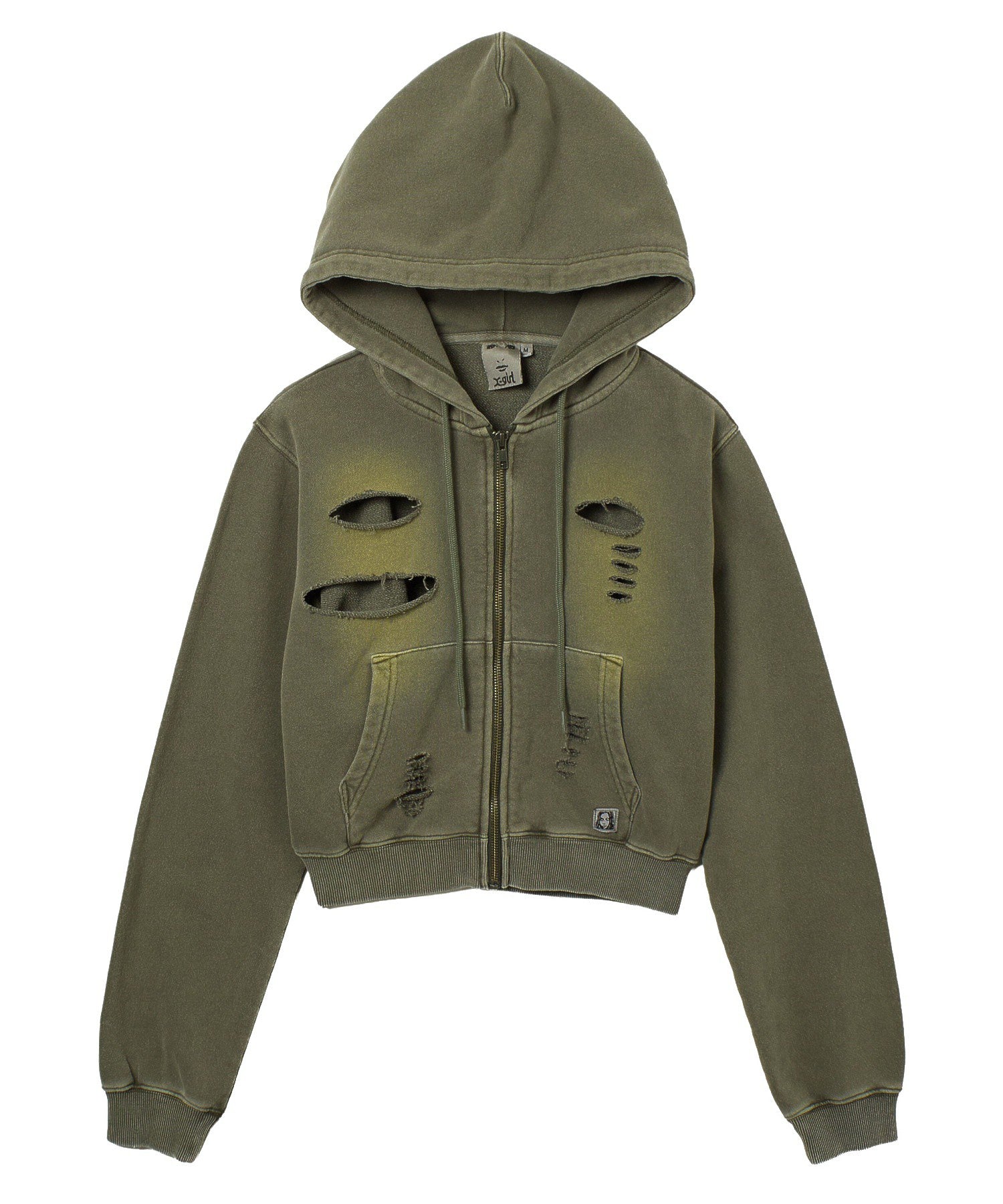 DISTRESSED ZIP UP SWEAT HOODIE