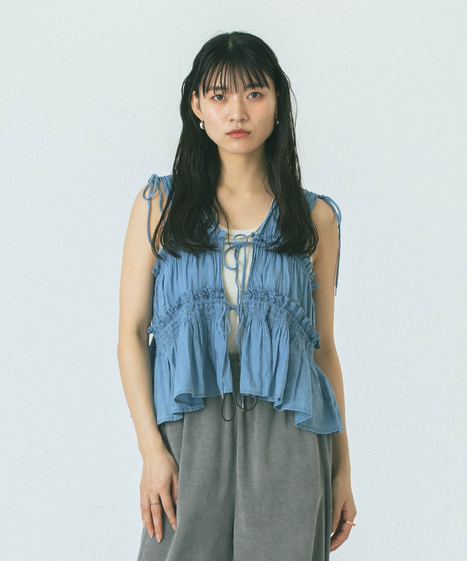 SLV.LESS GATHERED BLOUSE