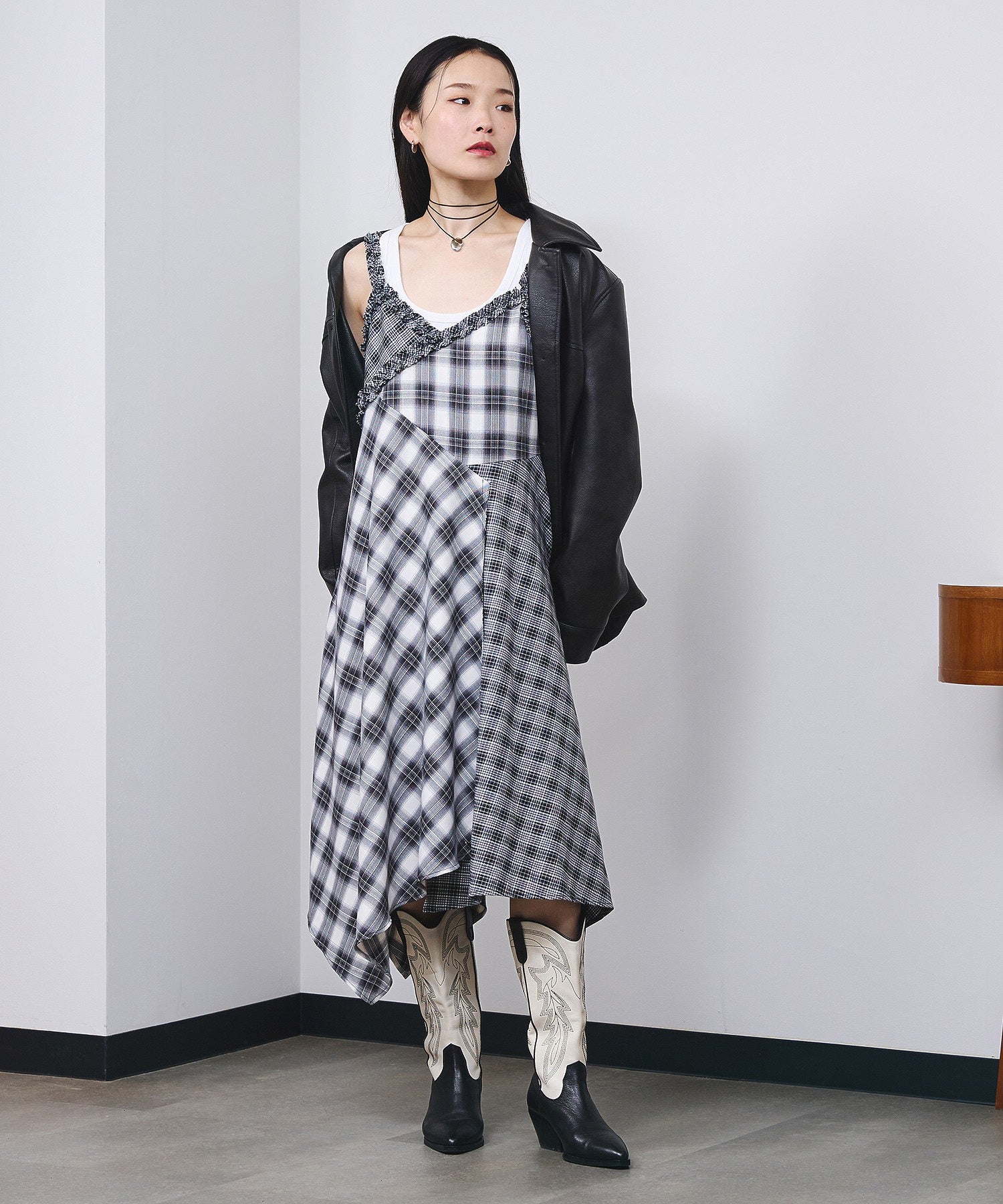 MIXED CHECK DRESS