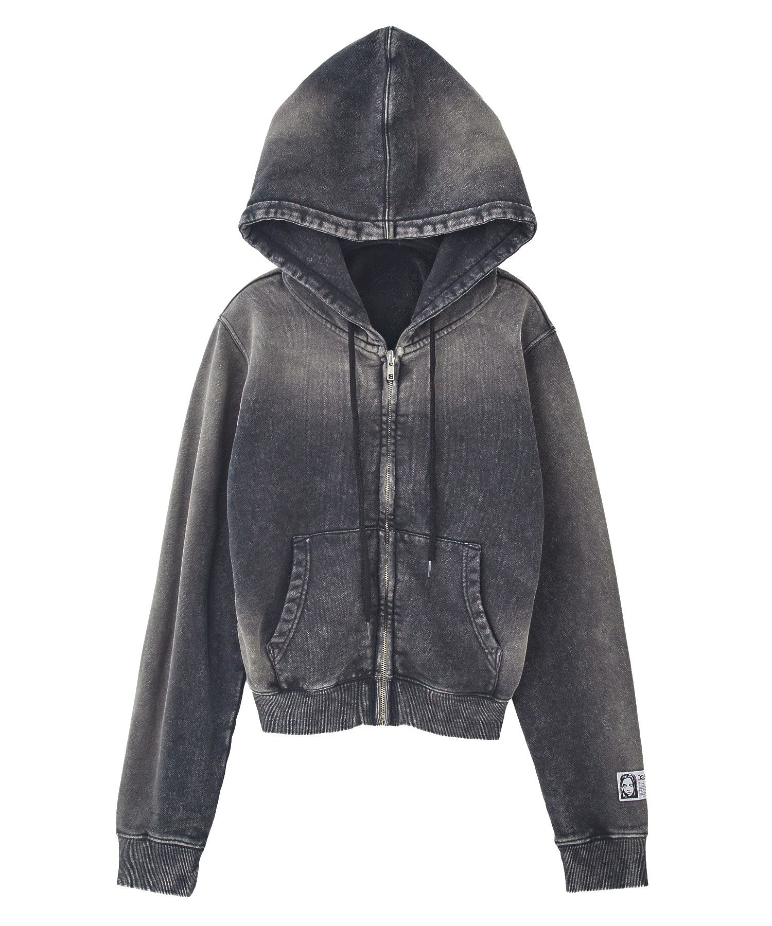 FACE LABEL WASHED COMPACT ZIP UP SWEAT HOODIE