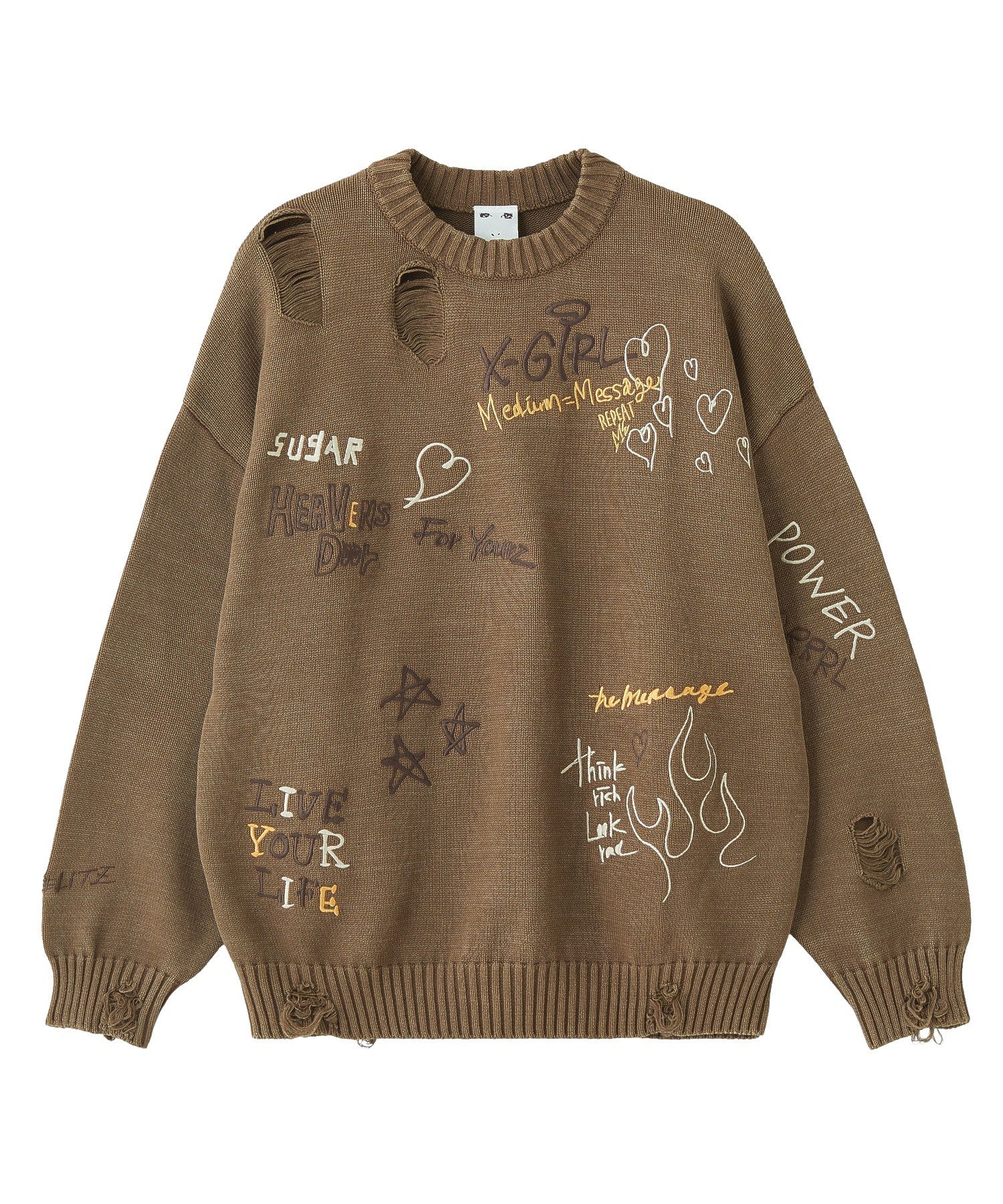 GRAFFITI LOGO DISTRESSED KNIT TOP
