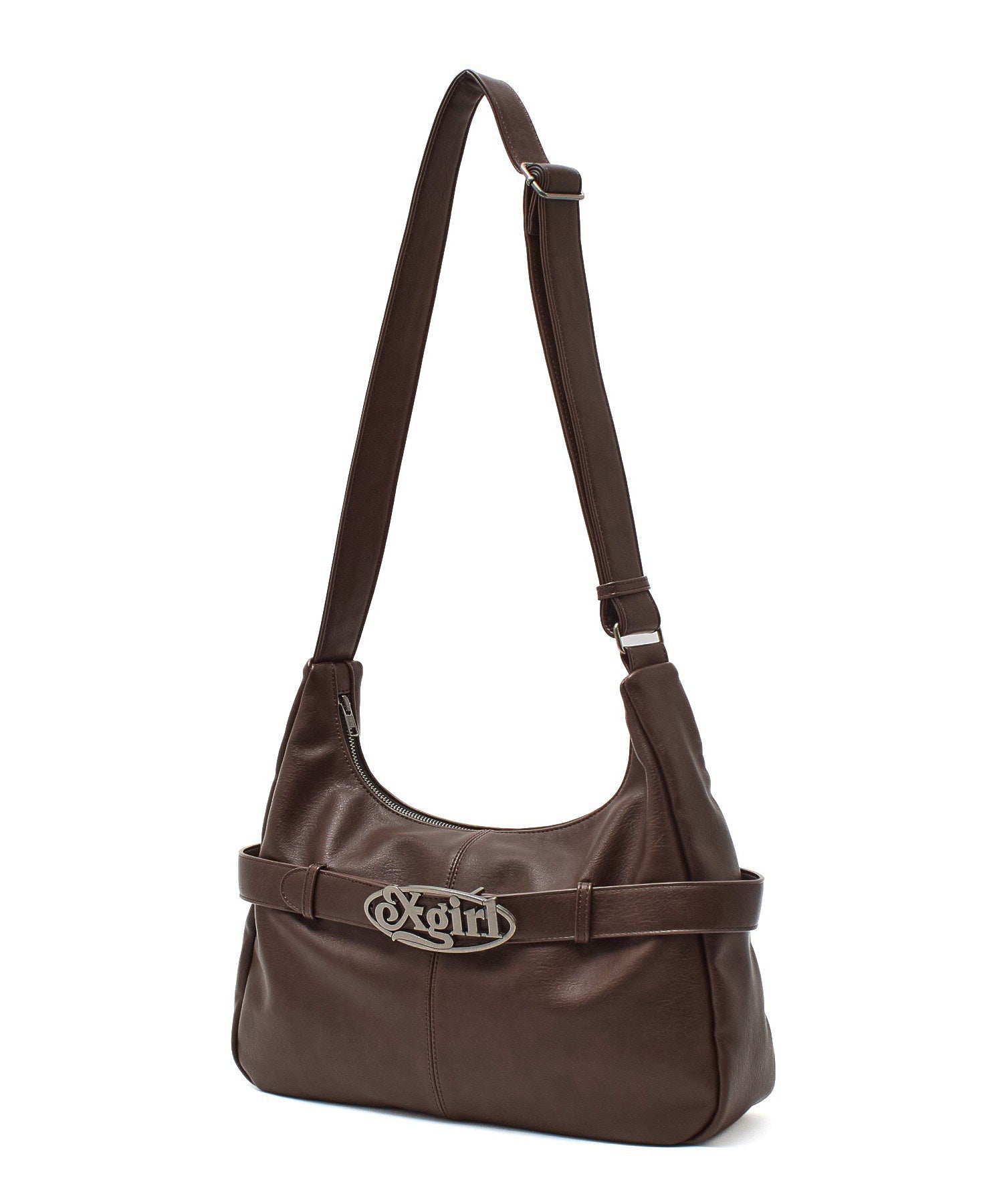 OVAL LOGO CLASP FAUX LEATHER SHOULDER BAG