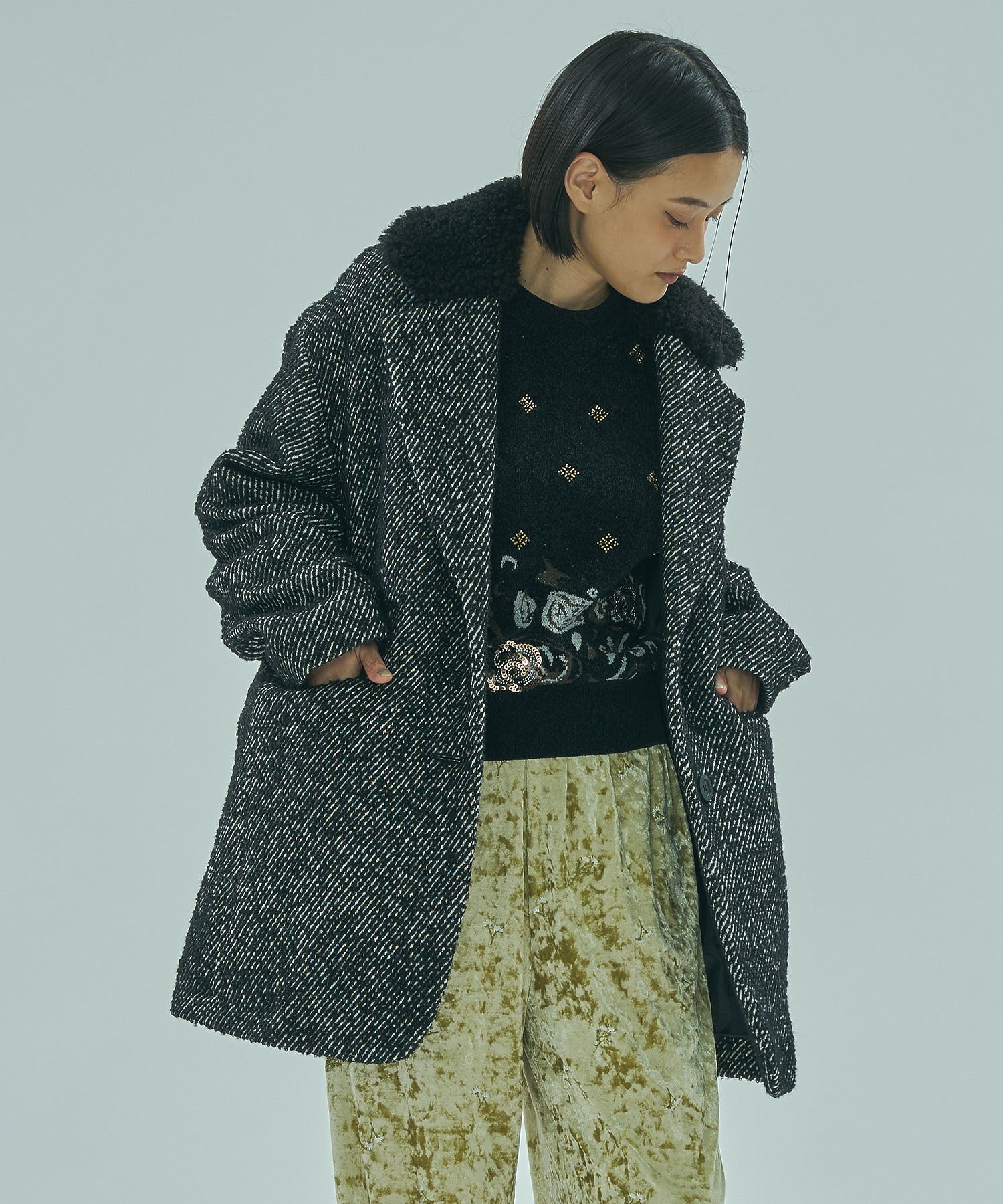 mici/TWEED TAILORED COLLAR COAT