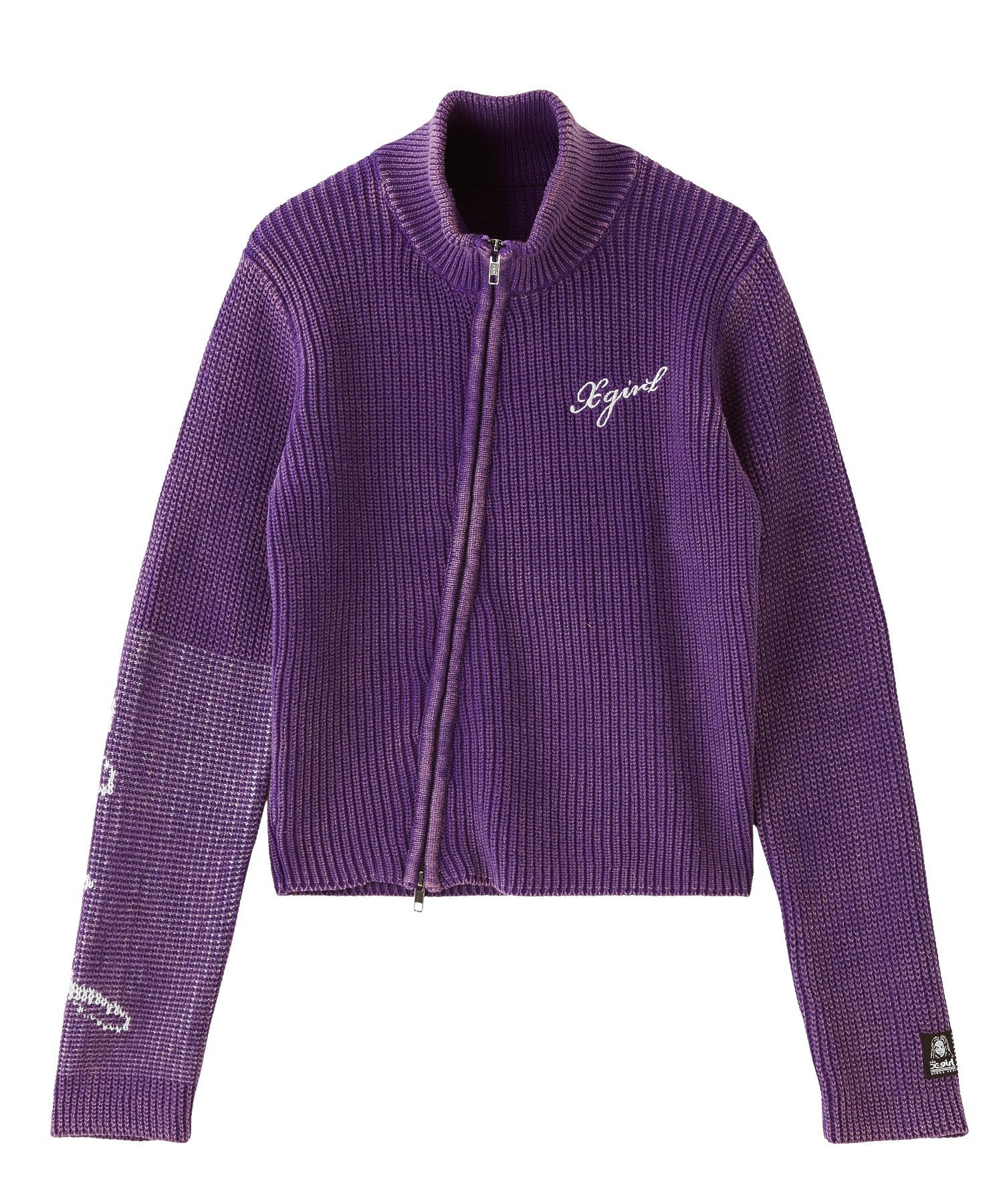 SLEEVE LOGO FADED ZIP UP KNIT TOP