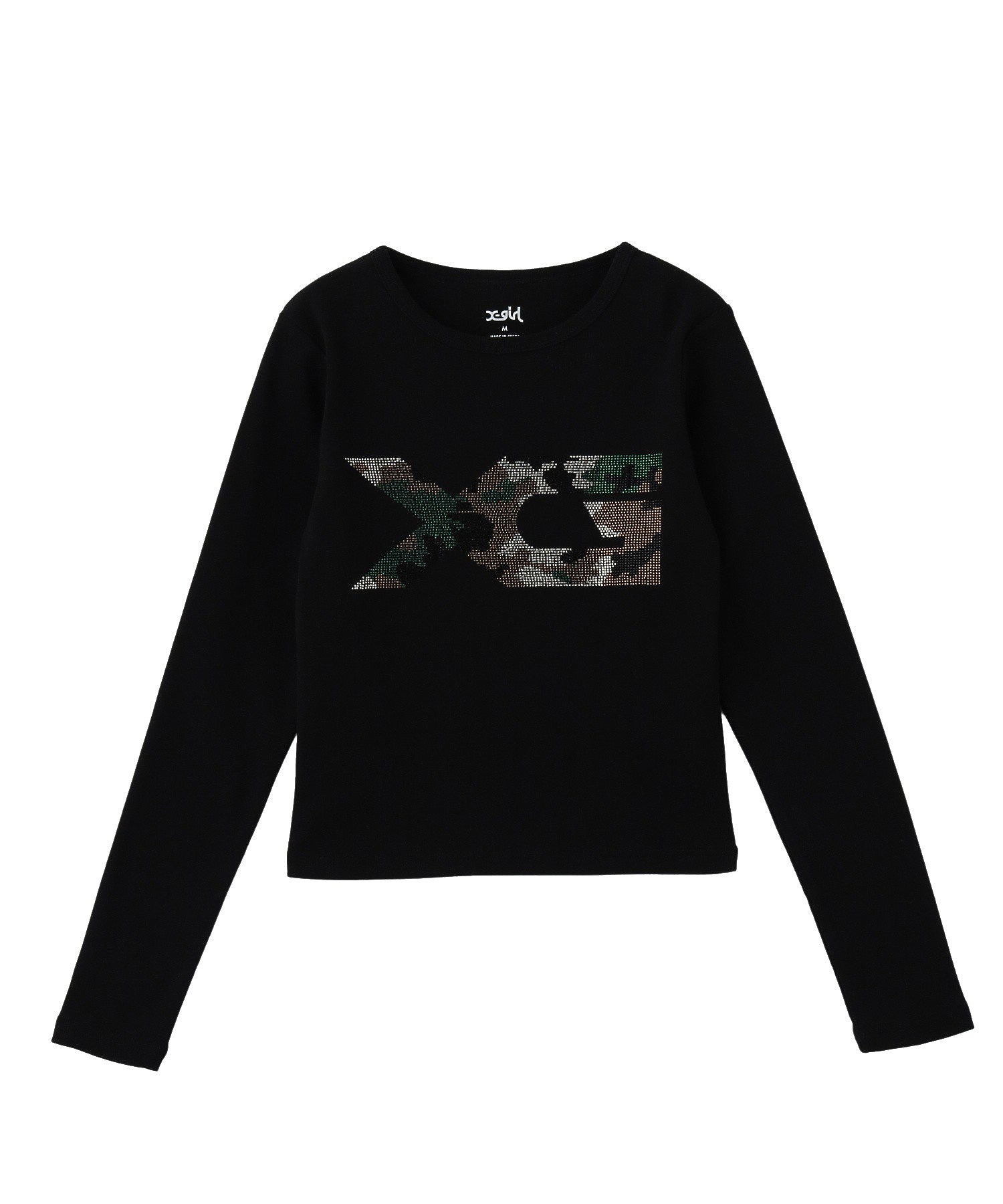 RHINESTONE CAMO LOGO L/S COMPACT TOP