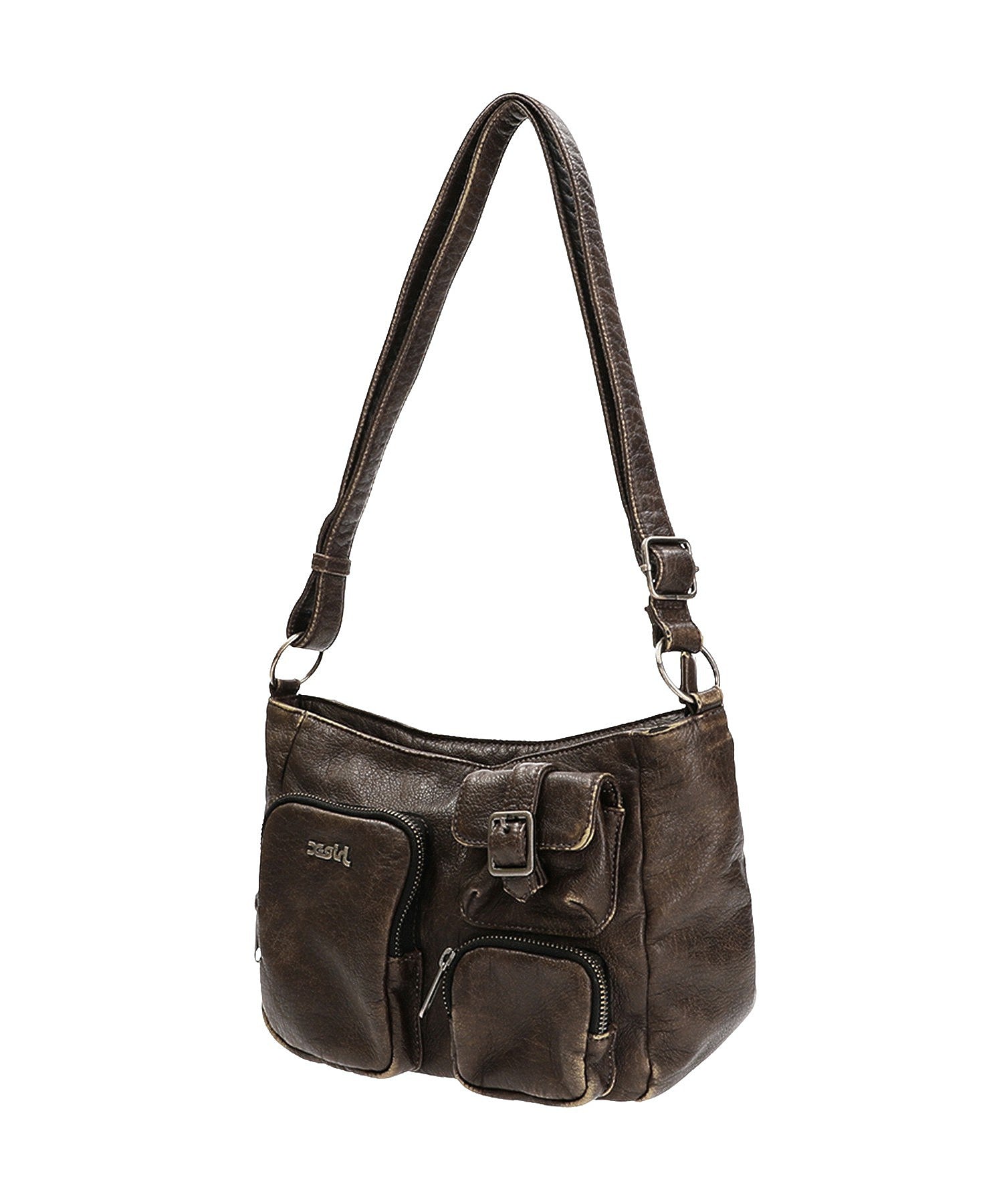 MULTI POCKET FADED FAUX LEATHER BAG