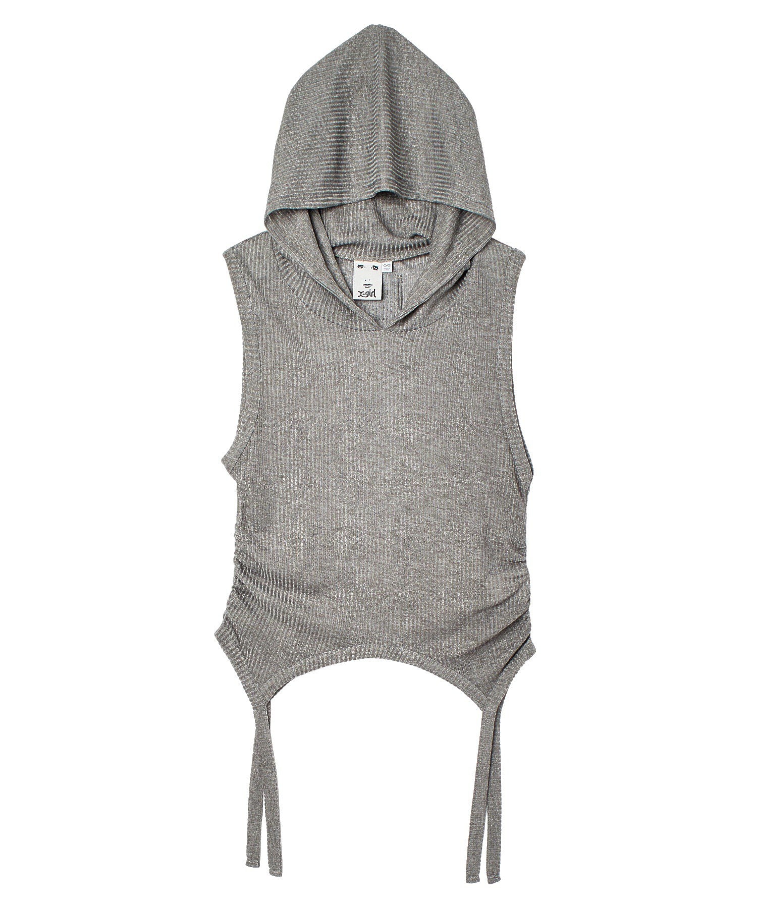 SHEER SLEEVELESS RIBBED HOODED TOP