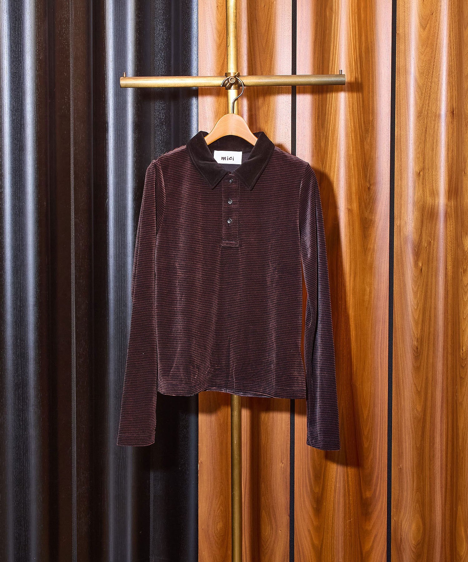 mici/POLO COLLAR STRIPE TOP