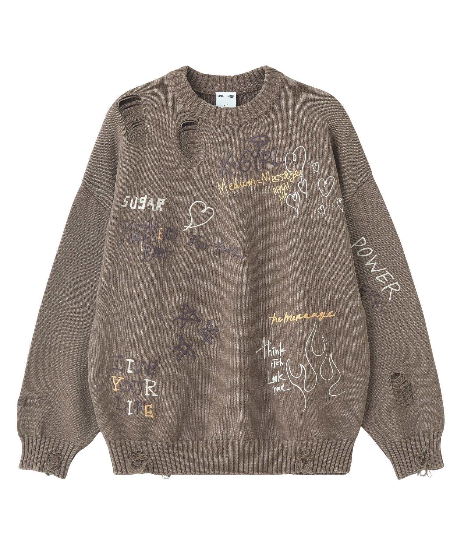 GRAFFITI LOGO DISTRESSED KNIT TOP