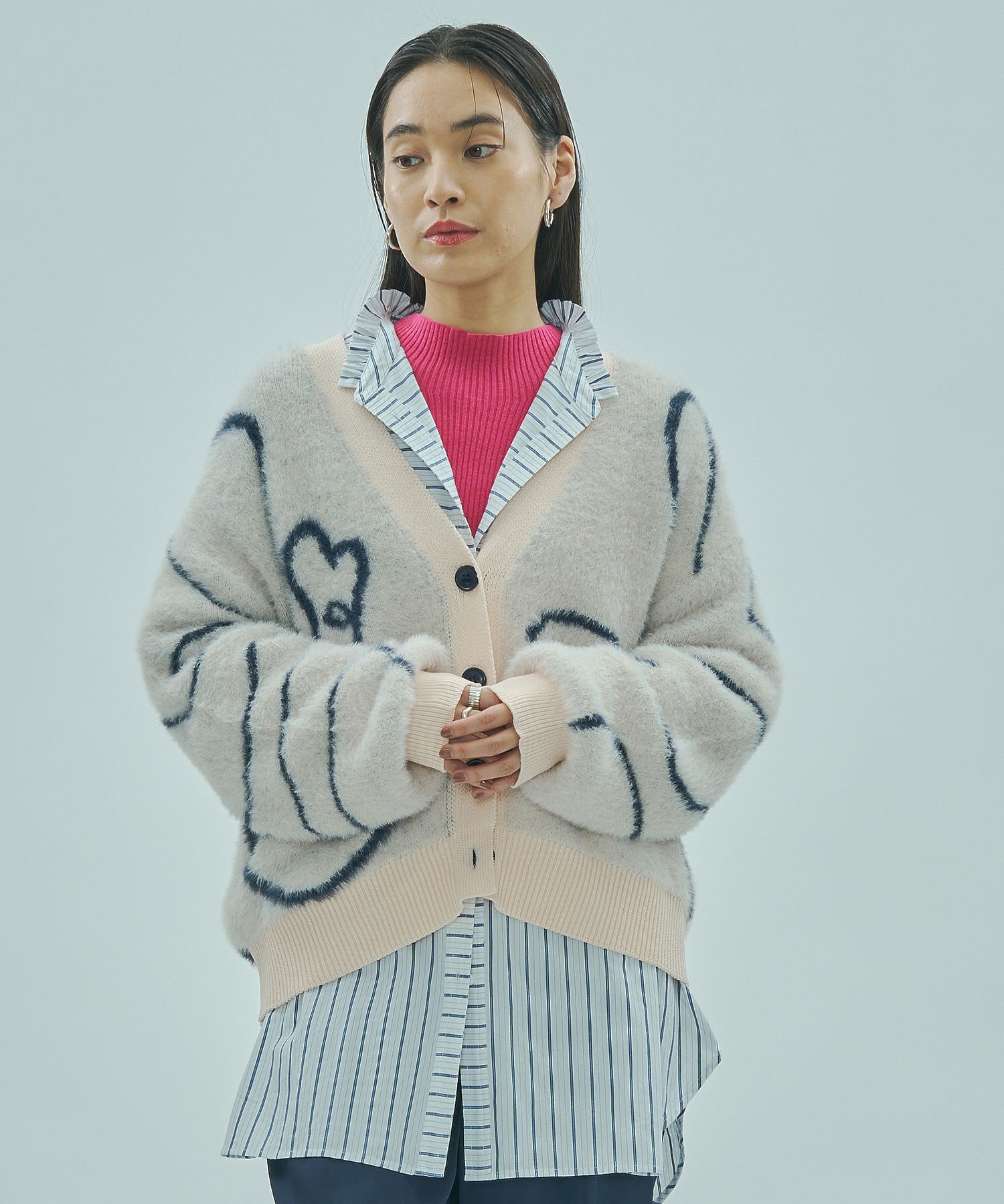 LINE JACQUARD KNIT CARDIGAN