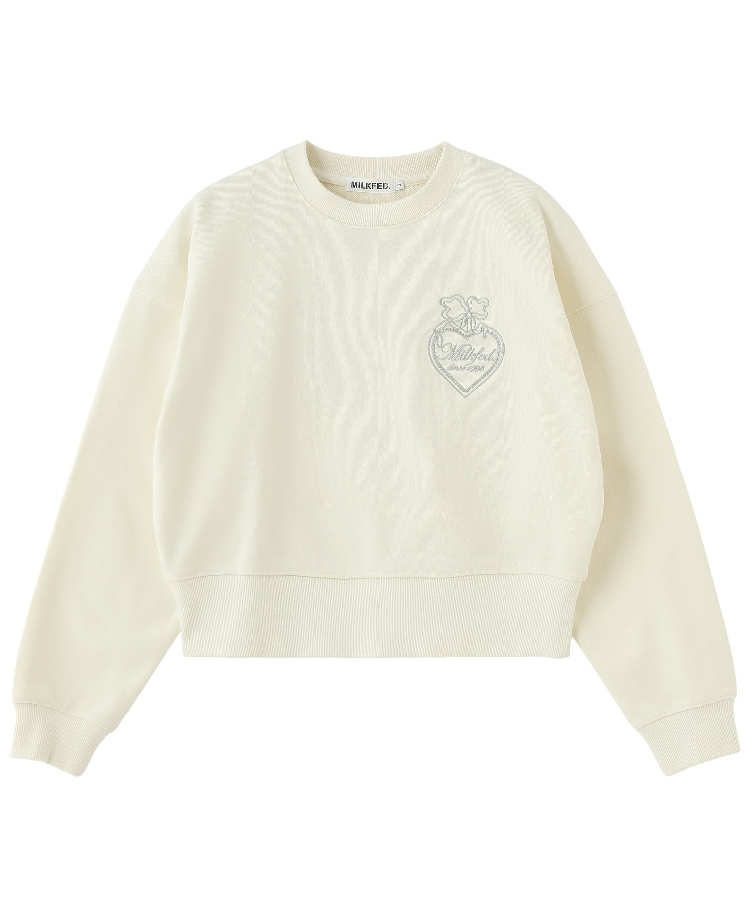 HEART RIBBON EMBLEM SHORT CREW SWEAT