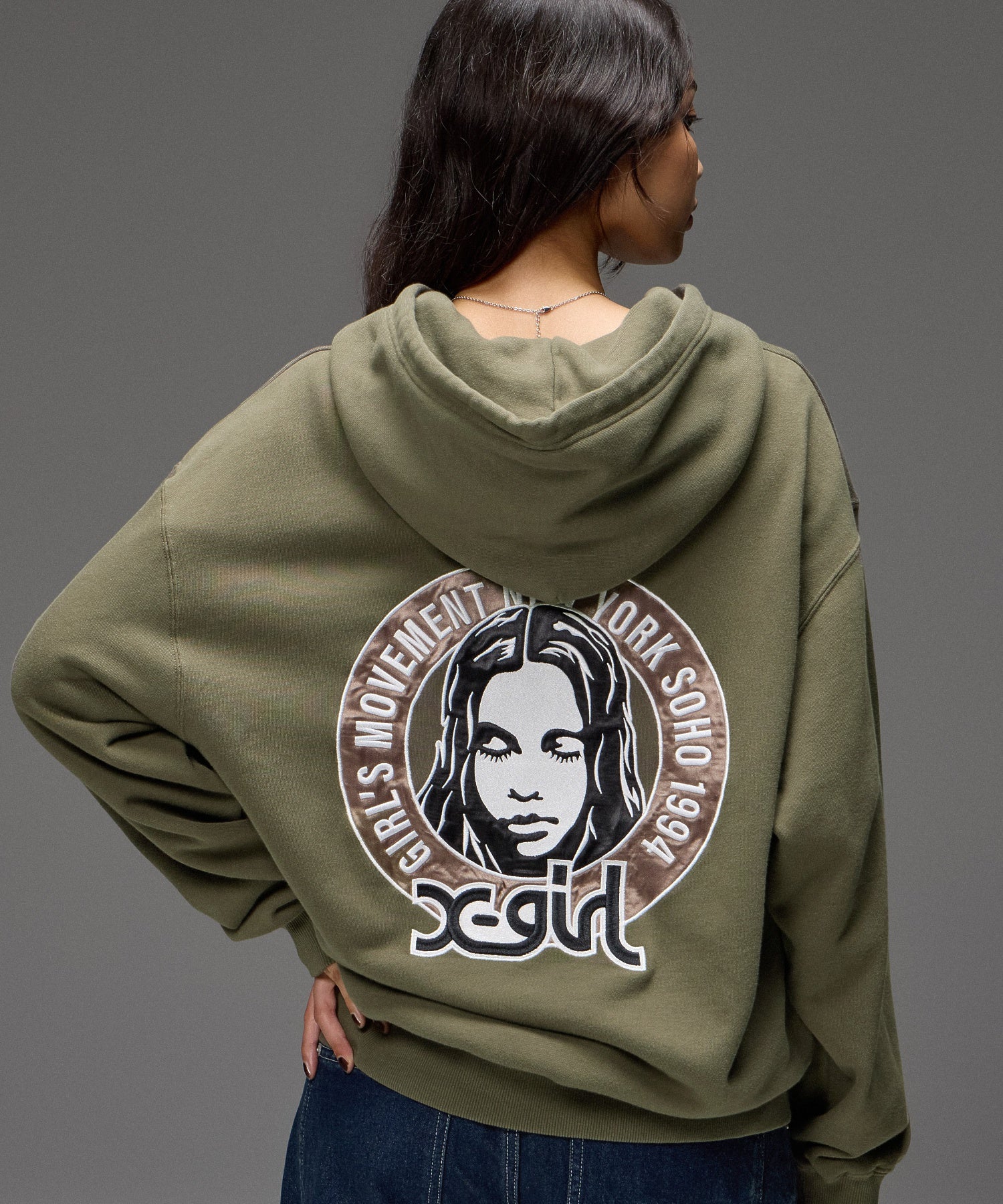 FACE IN CIRCLE LOGO PATCH ZIP UP SWEAT HOODIE