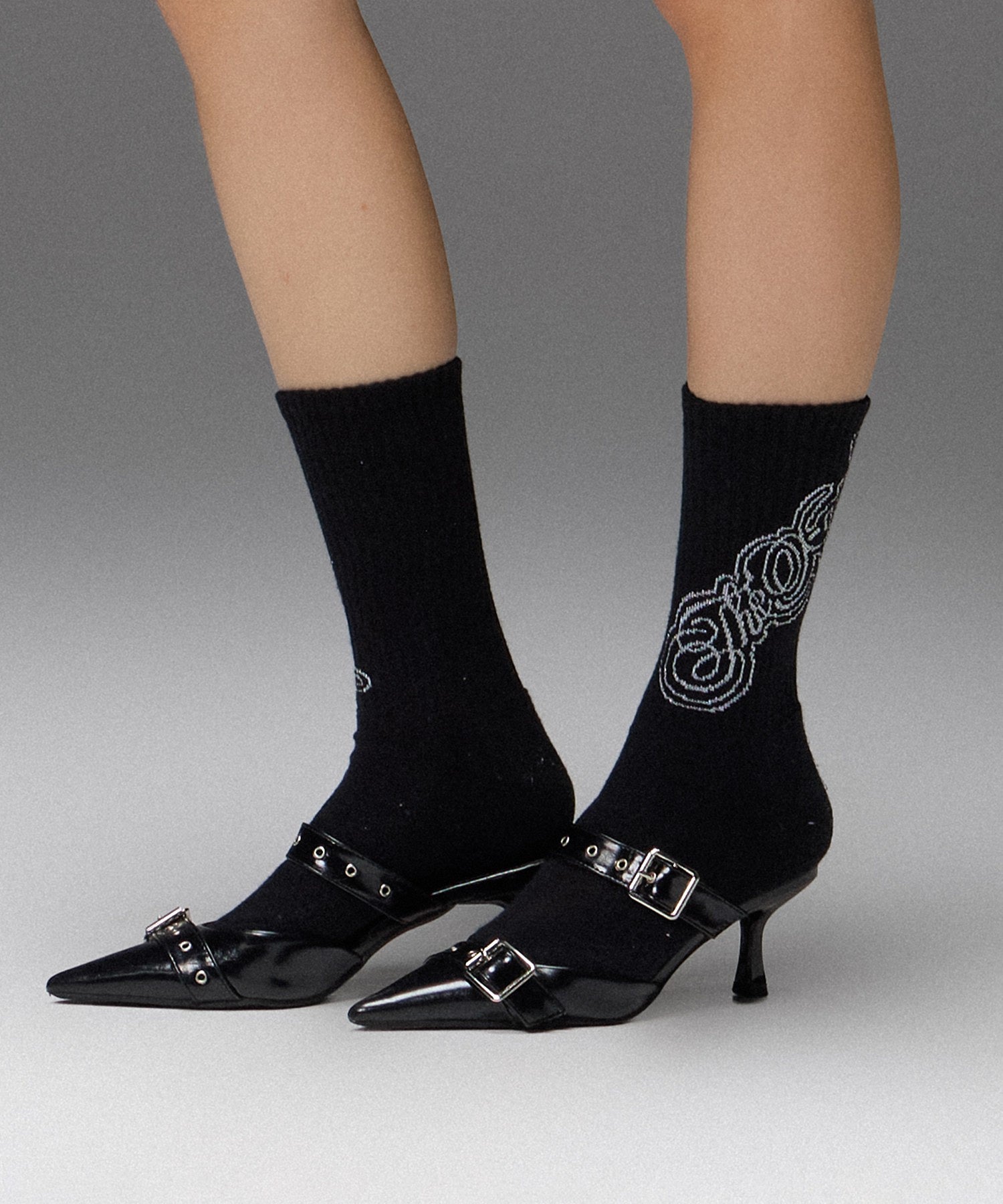 GLITTER SCRIPT LOGO JACQUARD RIB SOCKS