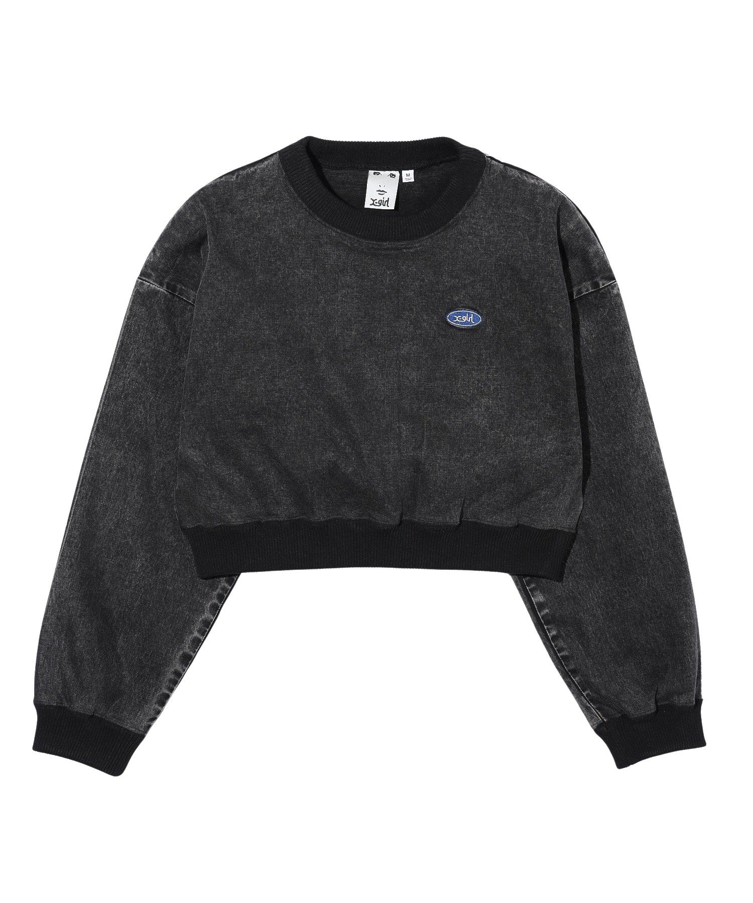 WOVEN CROPPED CREWNECK TOP