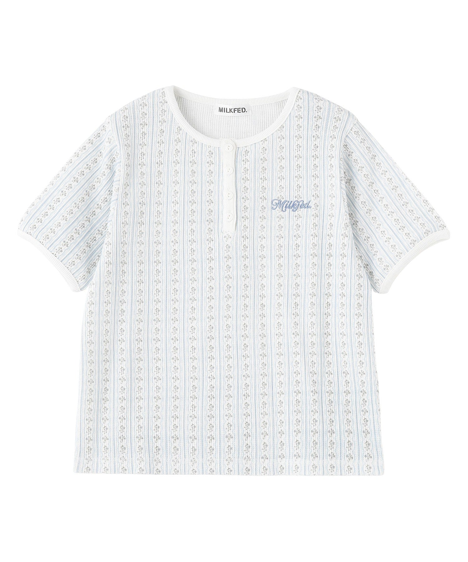 STRIPED FLOWER WAFFLE S/S TOP