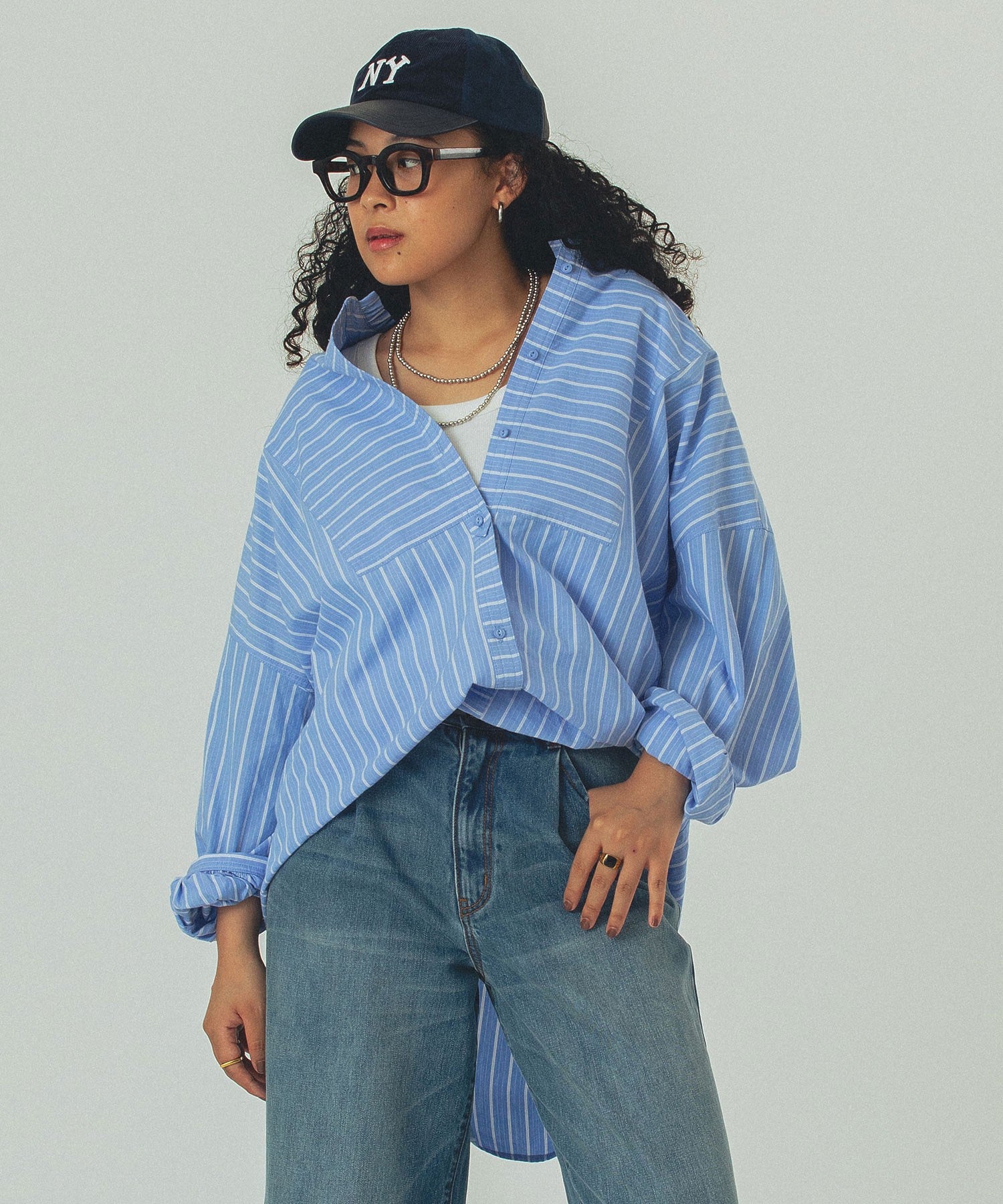 GENE HEAVENS/BACK OPEN STRIPE SHIRT