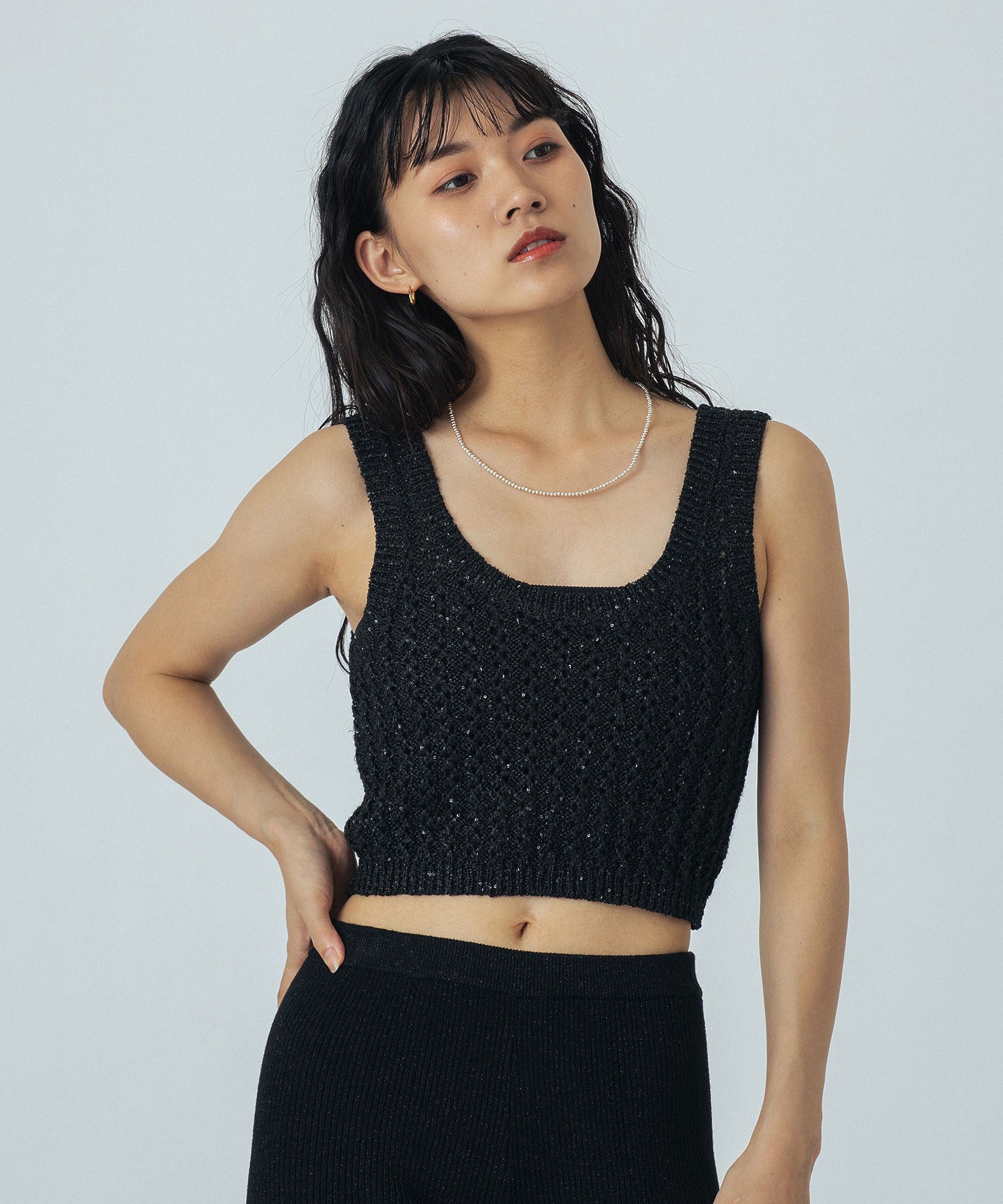 CREOLME/LAME KNIT BUSTIER