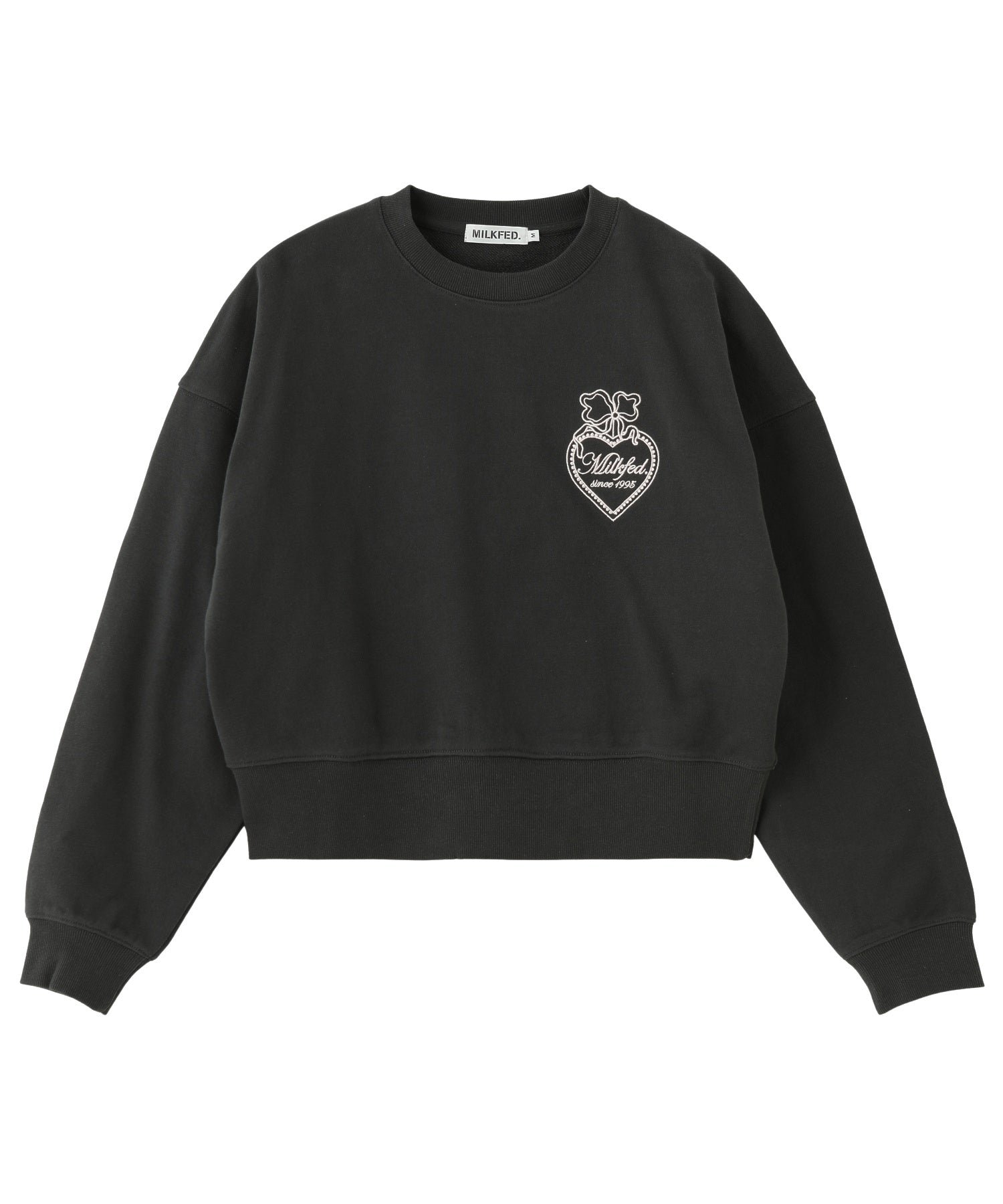 HEART RIBBON EMBLEM SHORT CREW SWEAT