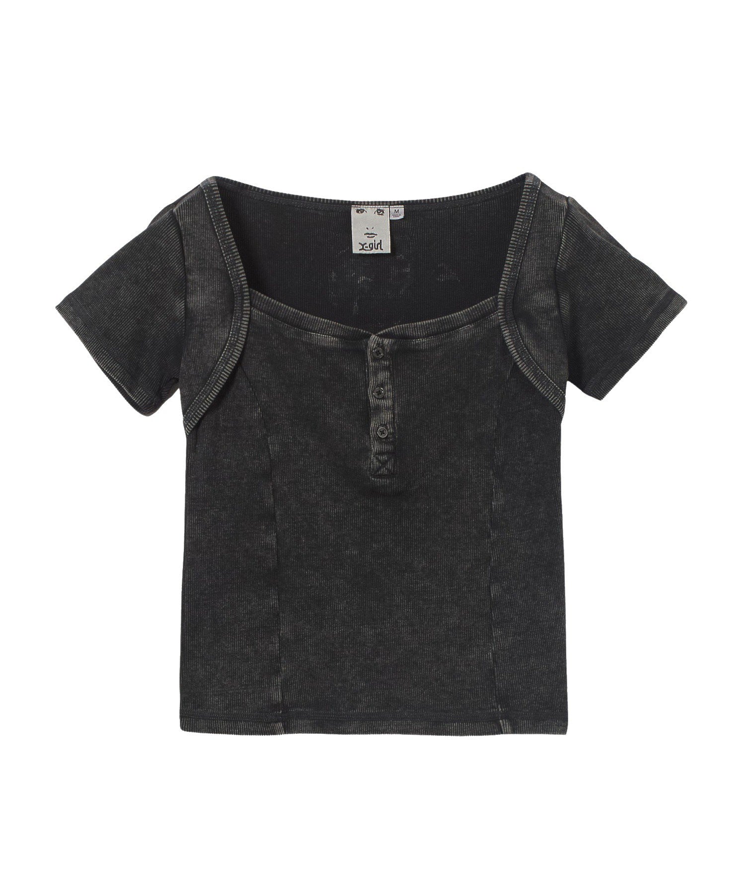 FADED HENLEY NECK S/S COMPACT TOP