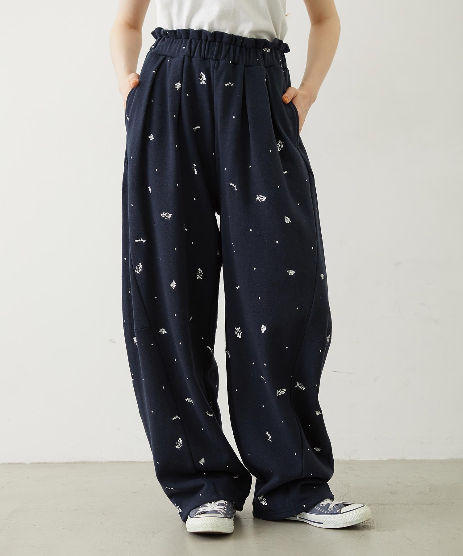 EMBROIDERED ROSE SWEAT WIDE PANTS
