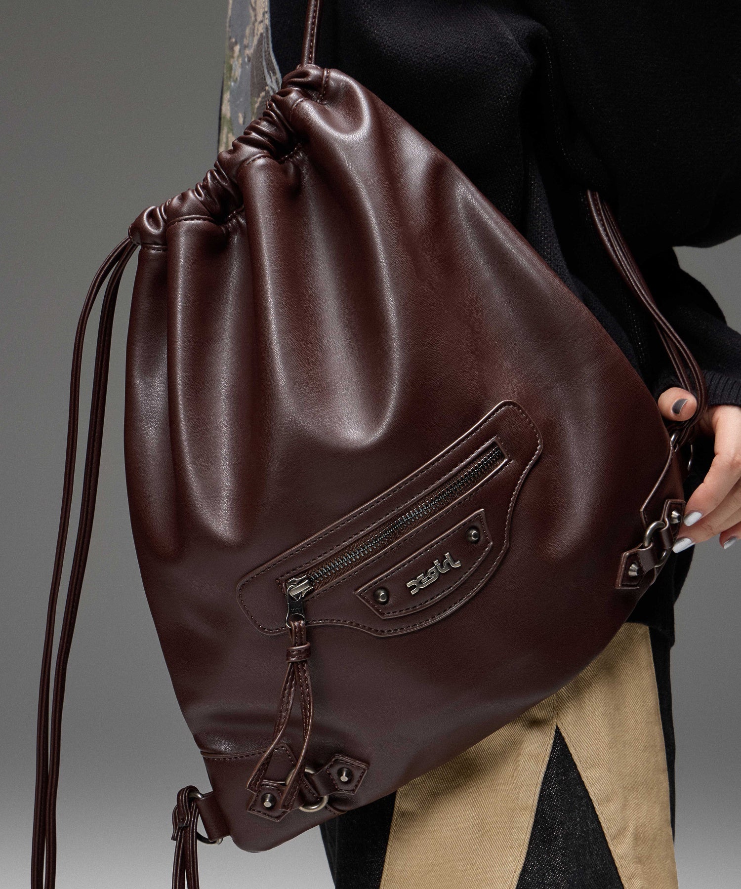 FAUX LEATHER UTILITY KNAPSACK