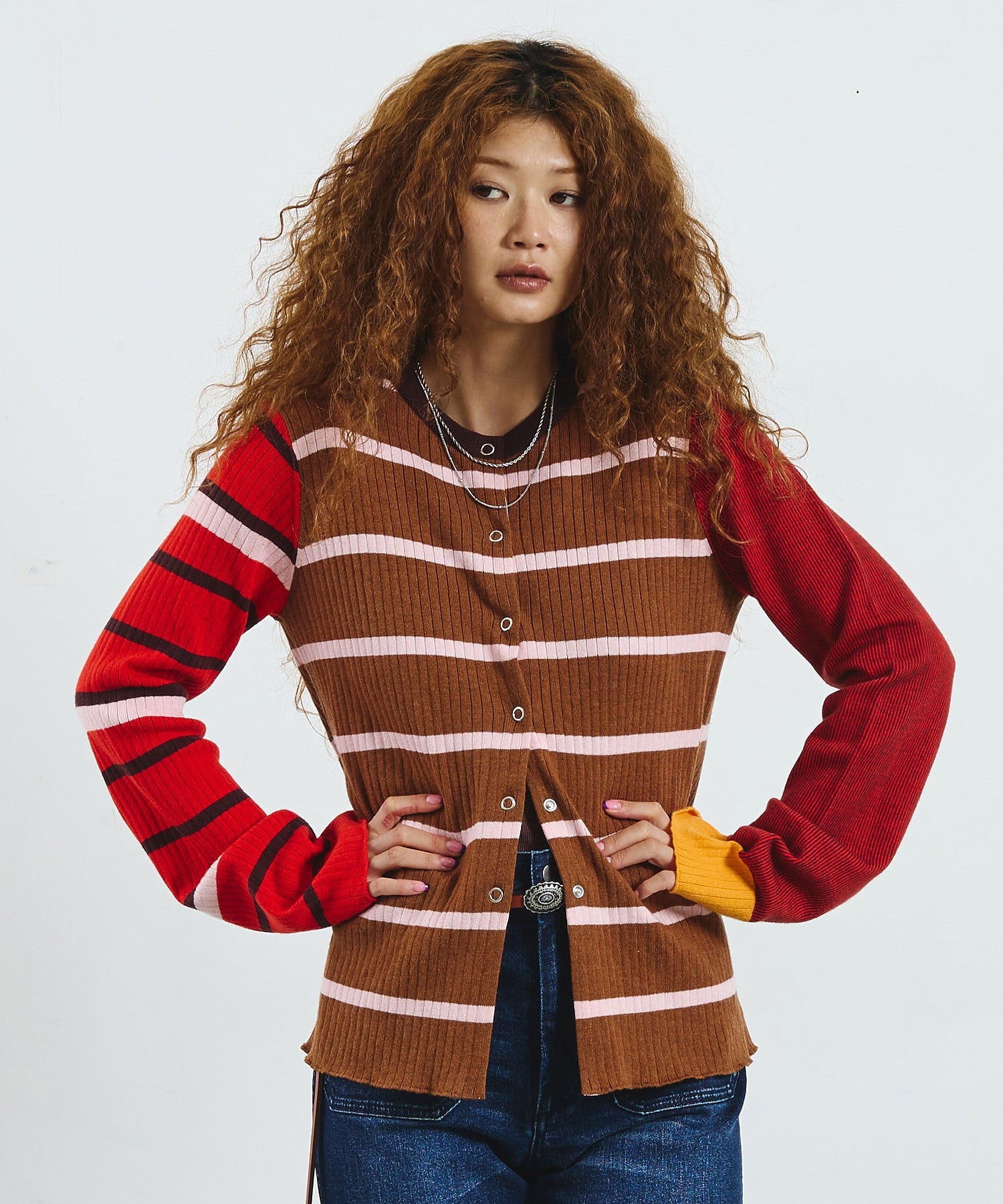 CREOLME/MULTI STRIPE KNIT CARDIGAN