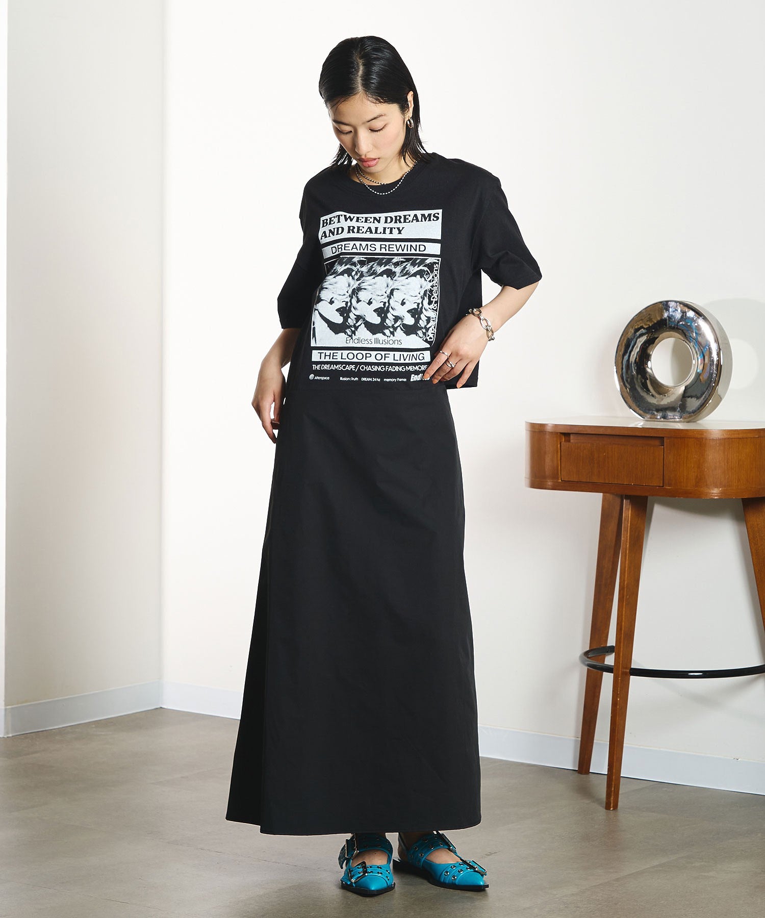 OKIRAKU×ROSEBUD/BACK OPEN GRAPHIC DRESS