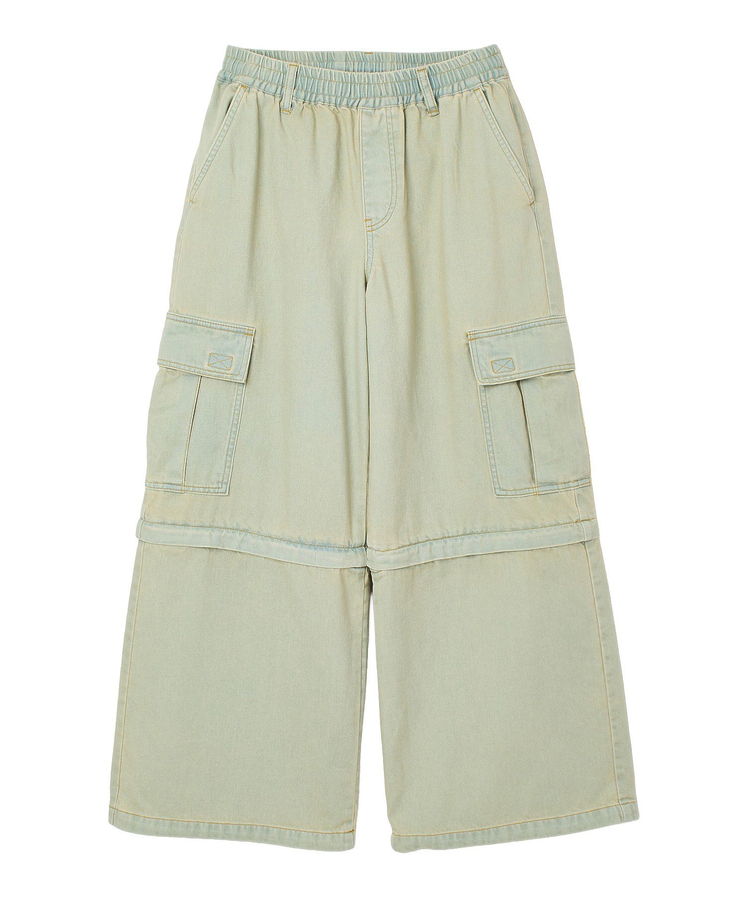 FADED 2WAY WIDE LEG DENIM CARGO PANTS