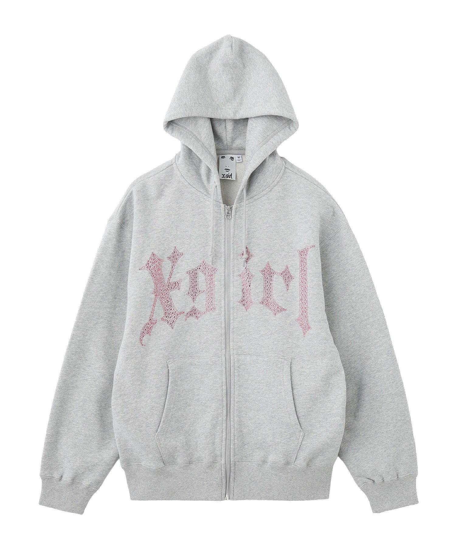 RHINESTONE BLACKLETTER LOGO ZIP UP SWEAT HOODIE