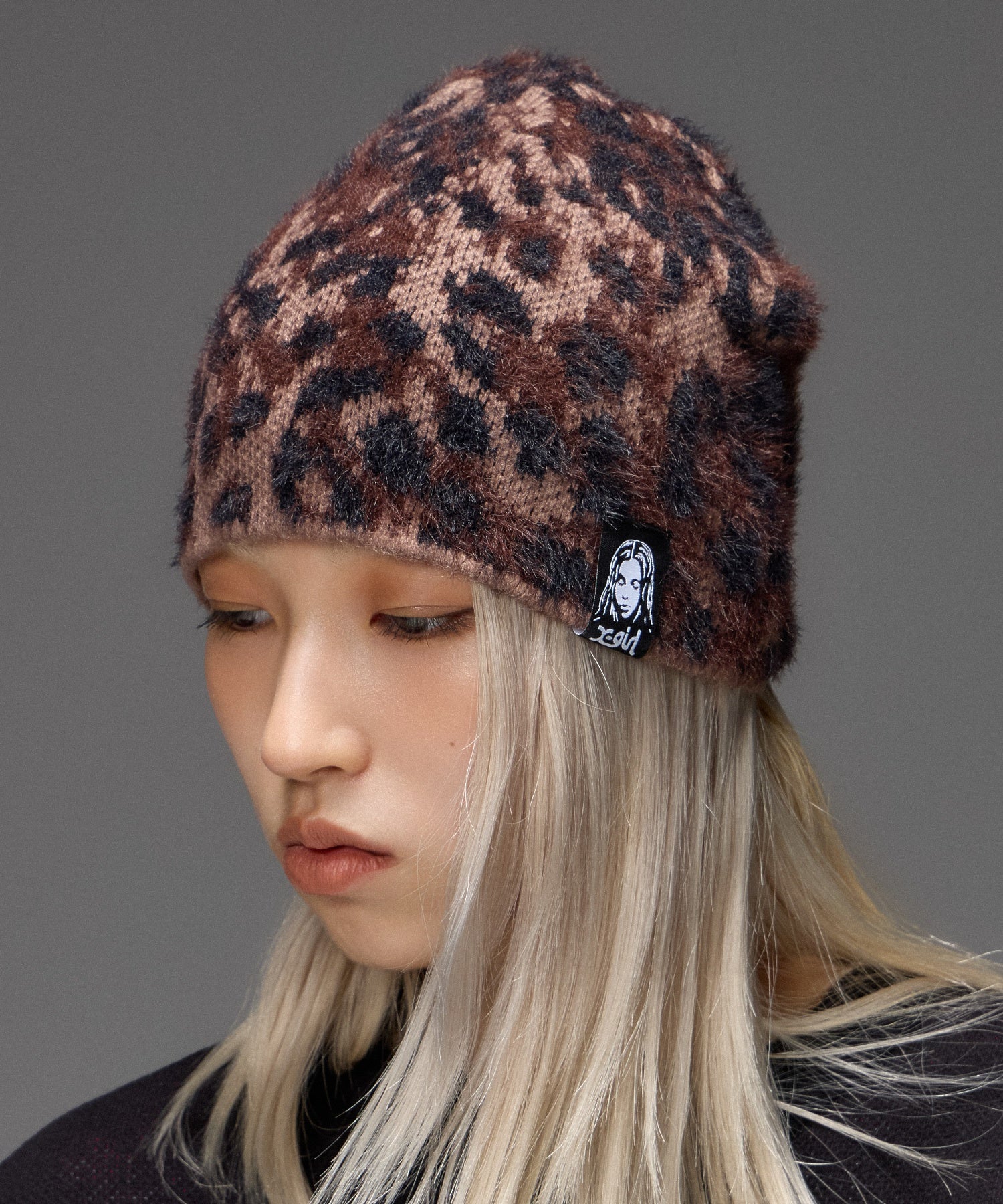 LEOPARD SHAGGY JACQUARD BEANIE