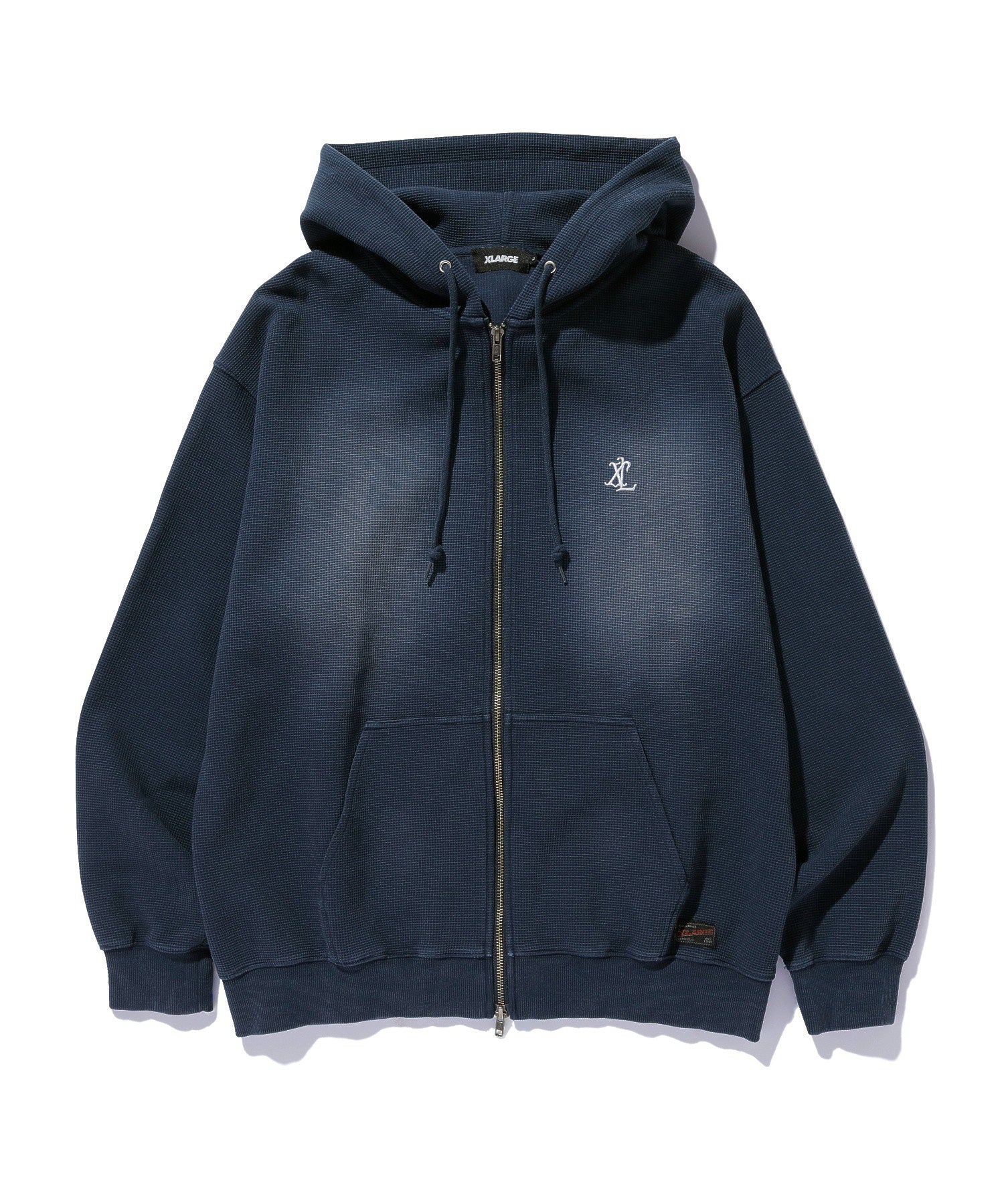 FADED WAFFLE ZIP UP HOODED SWEATSHIRT