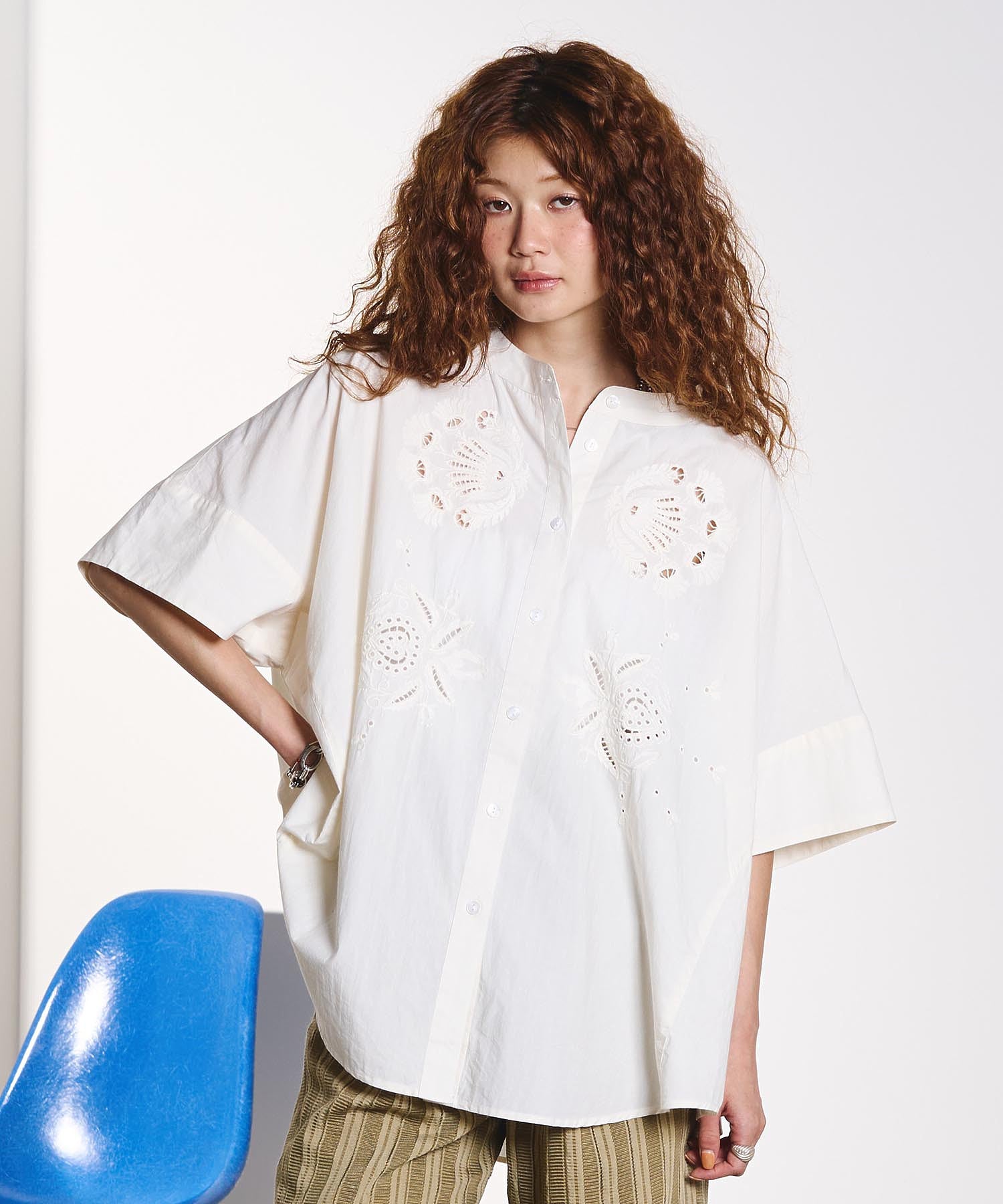 HLAADA for ROSEBUD/CUTWORK EMBROIDERY SHORT SLEEVE SHIRT