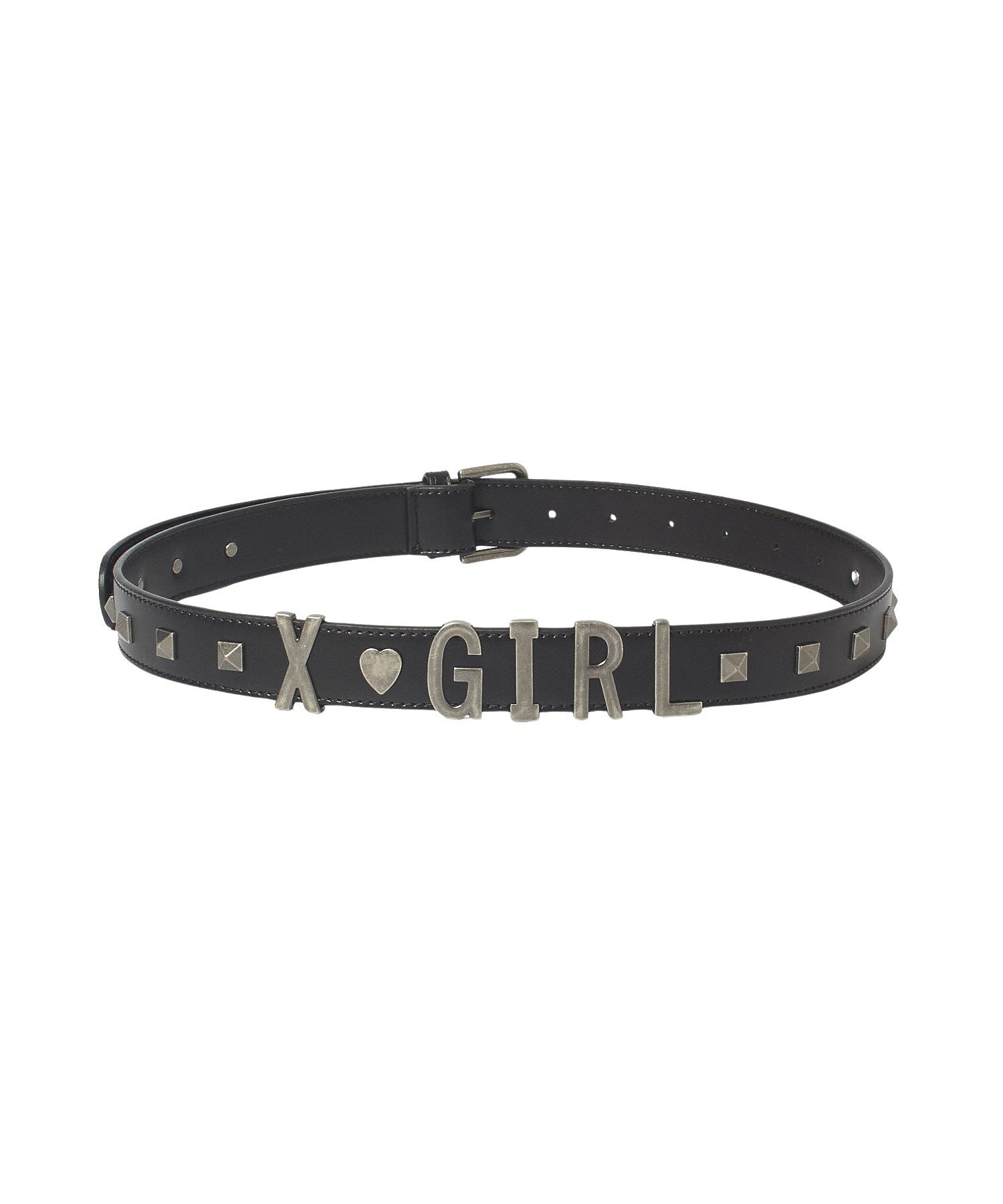 METAL LOGO STUDDED FAUX LEATHER BELT