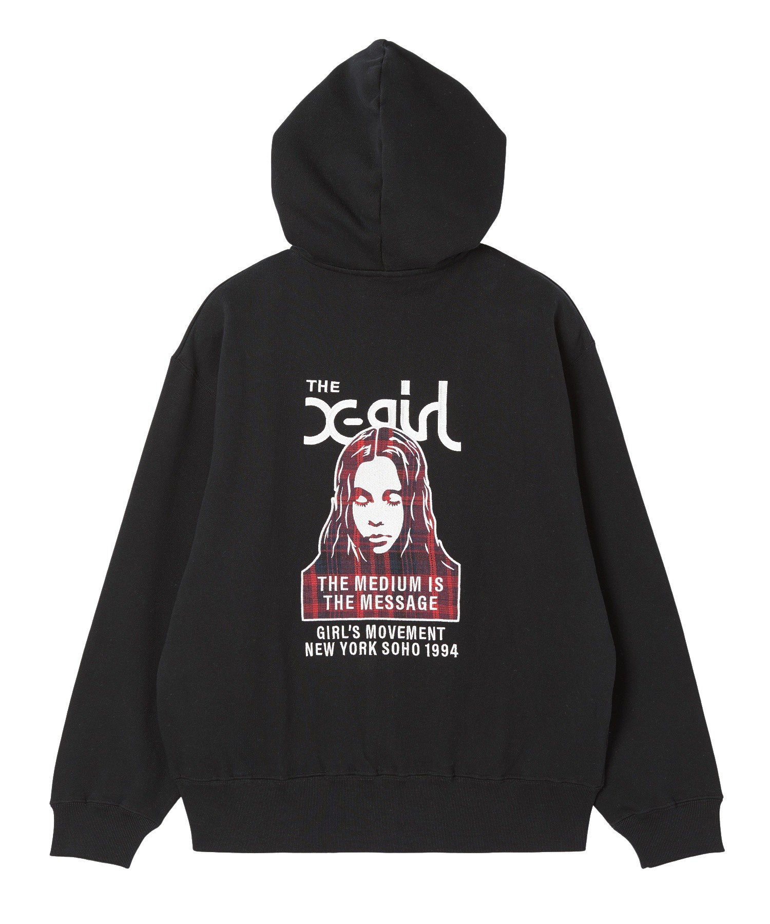 PLAID PATTERN FACE PATCH ZIP UP SWEAT HOODIE