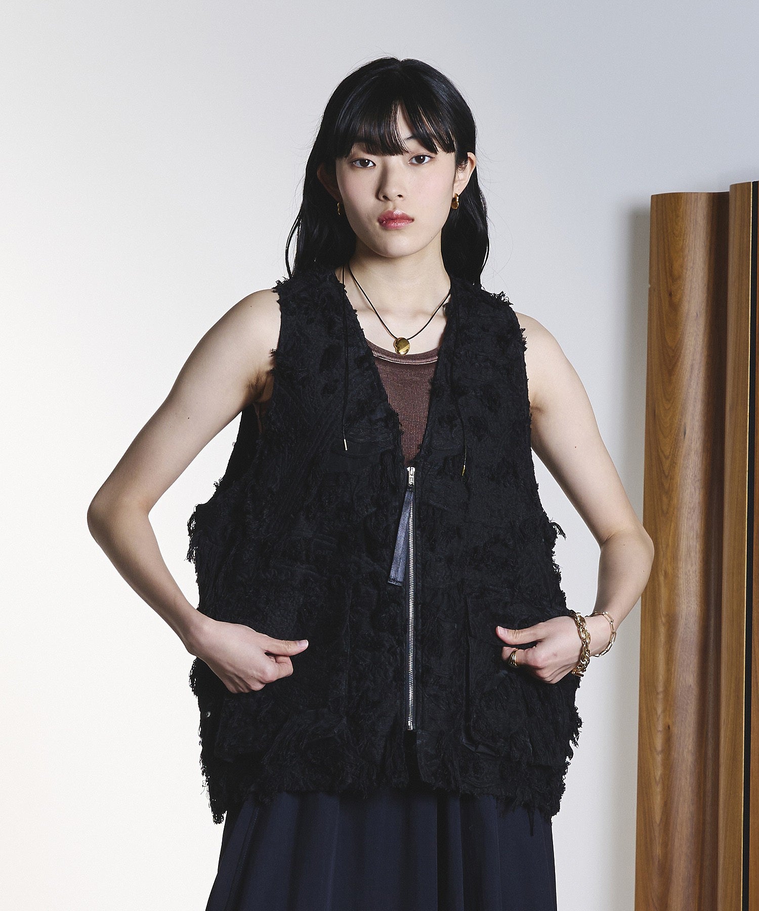 CREOLME/FRINGE JACQUARD VEST