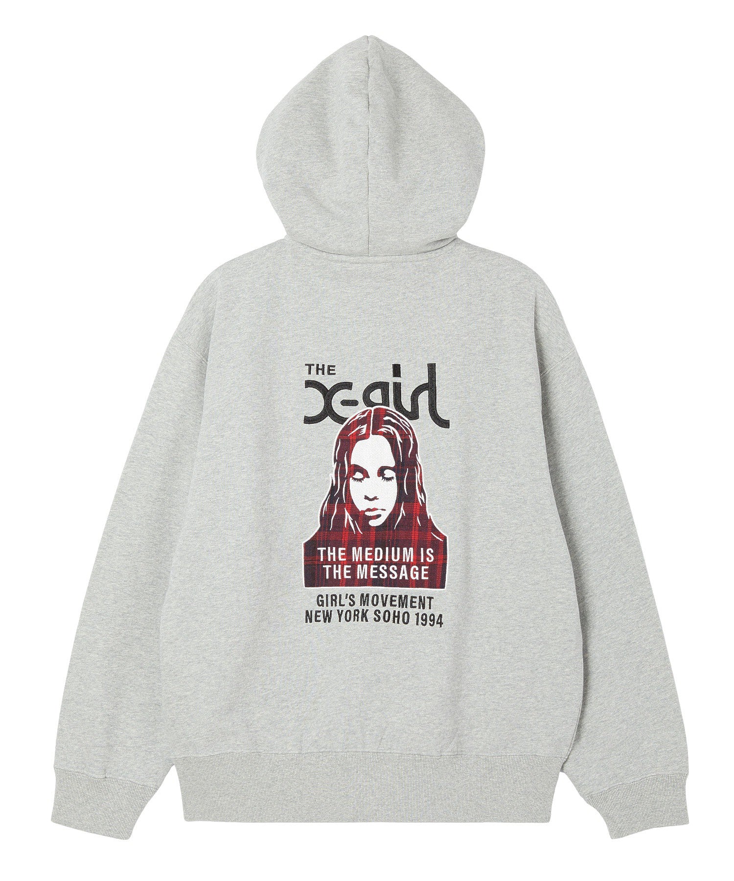 PLAID PATTERN FACE PATCH ZIP UP SWEAT HOODIE
