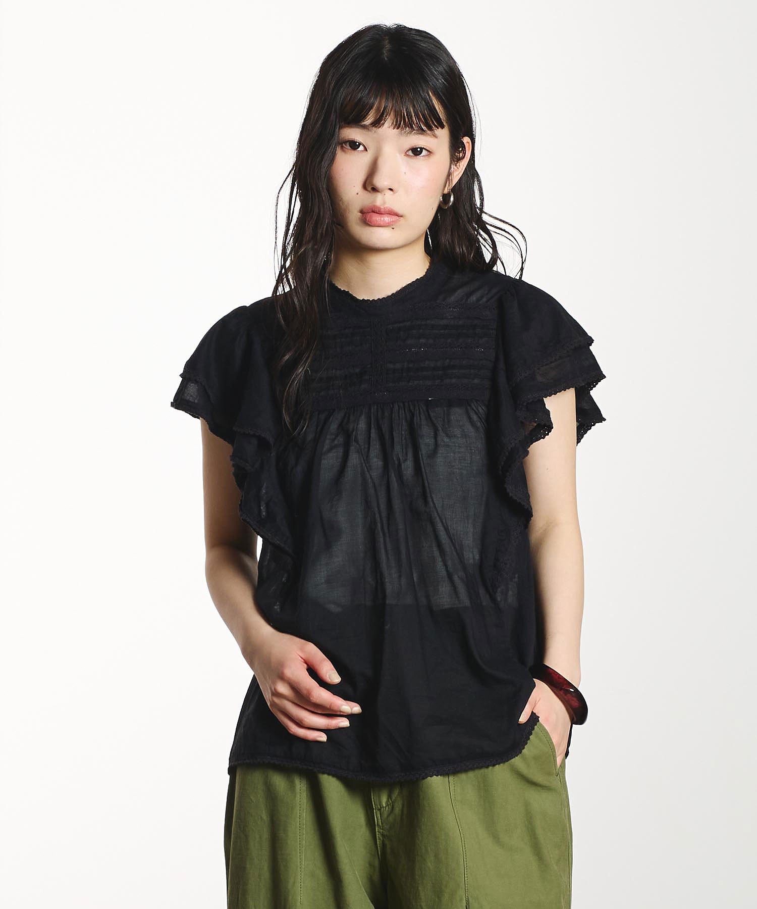 SLEEVE FRILL BLOUSE