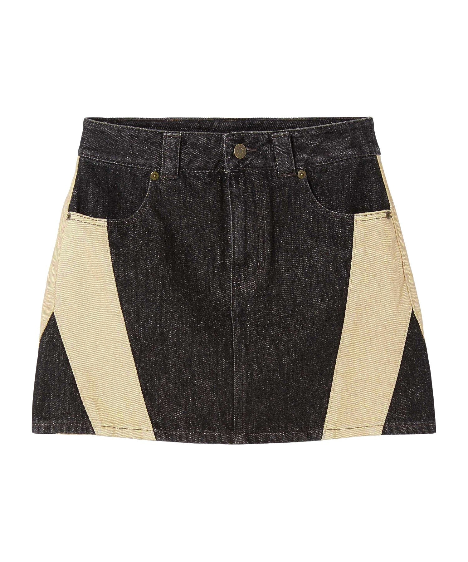 CONTRAST PANELED DENIM MINI SKIRT