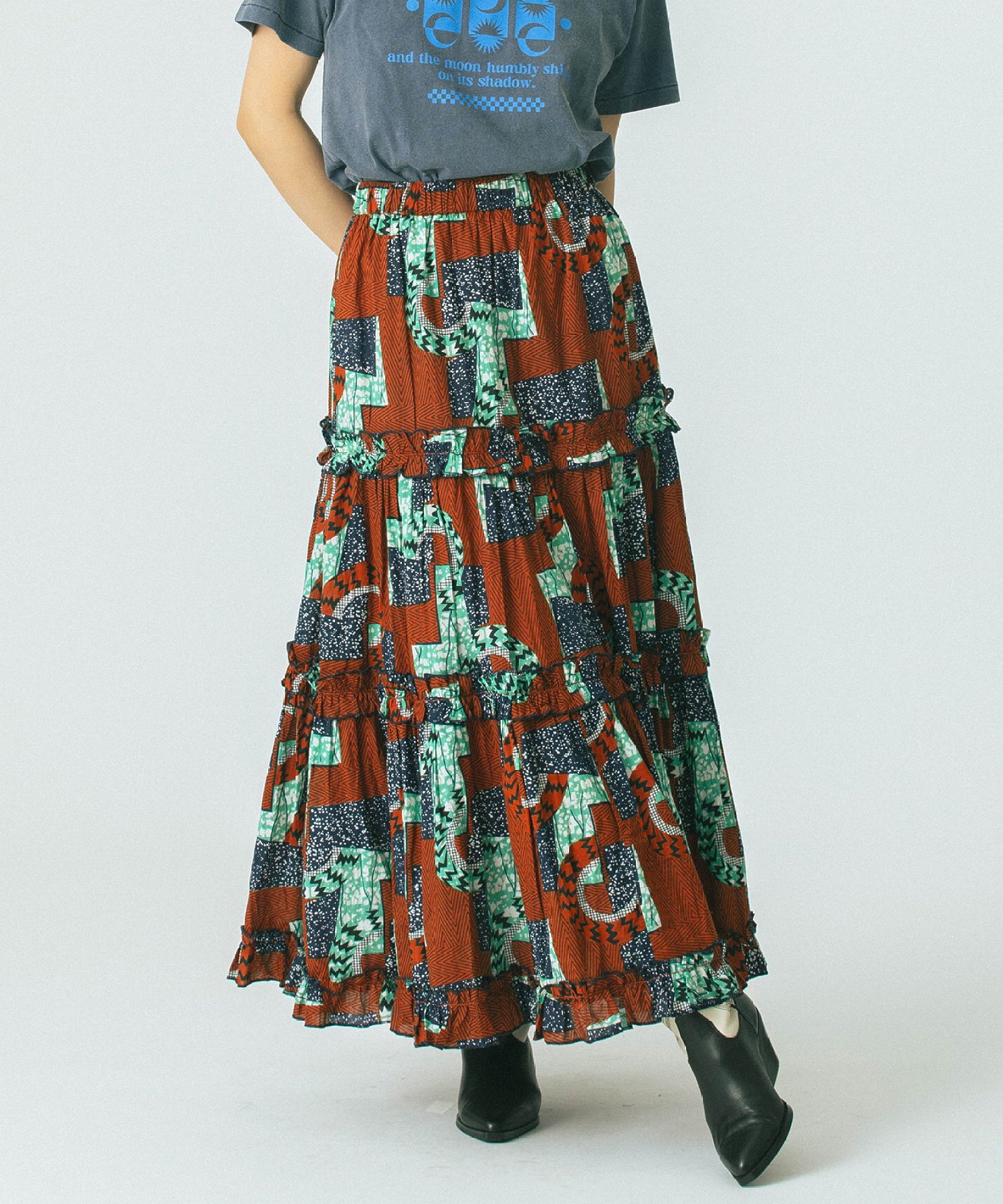 mag.by c/PRINT TIERED SKIRT