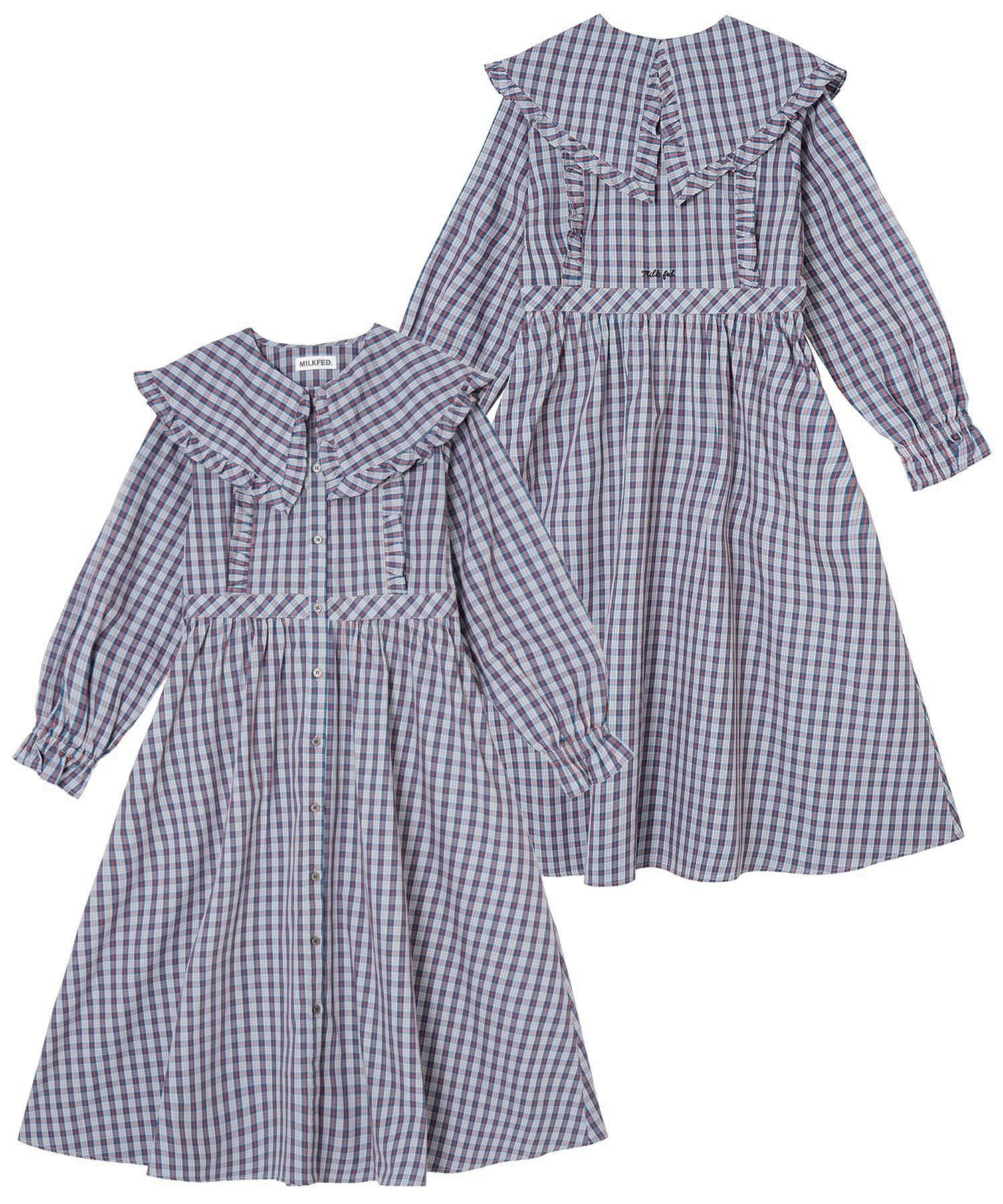 RUFFLE BIG COLLAR PLAID DRESS MILKFED.