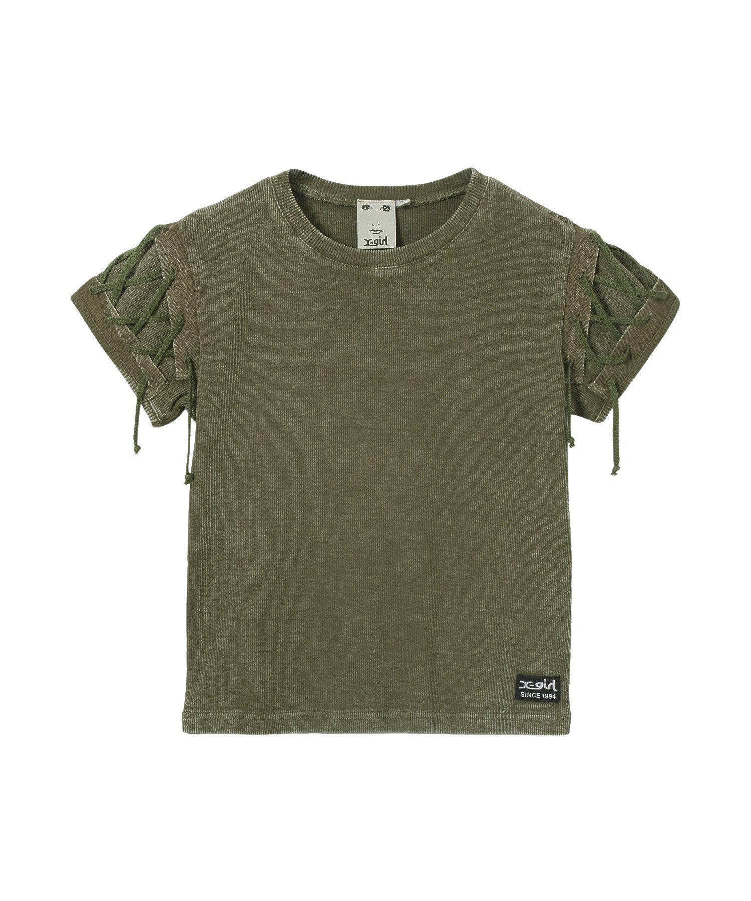 FADED LACED UP SLEEVE S/S COMPACT TOP
