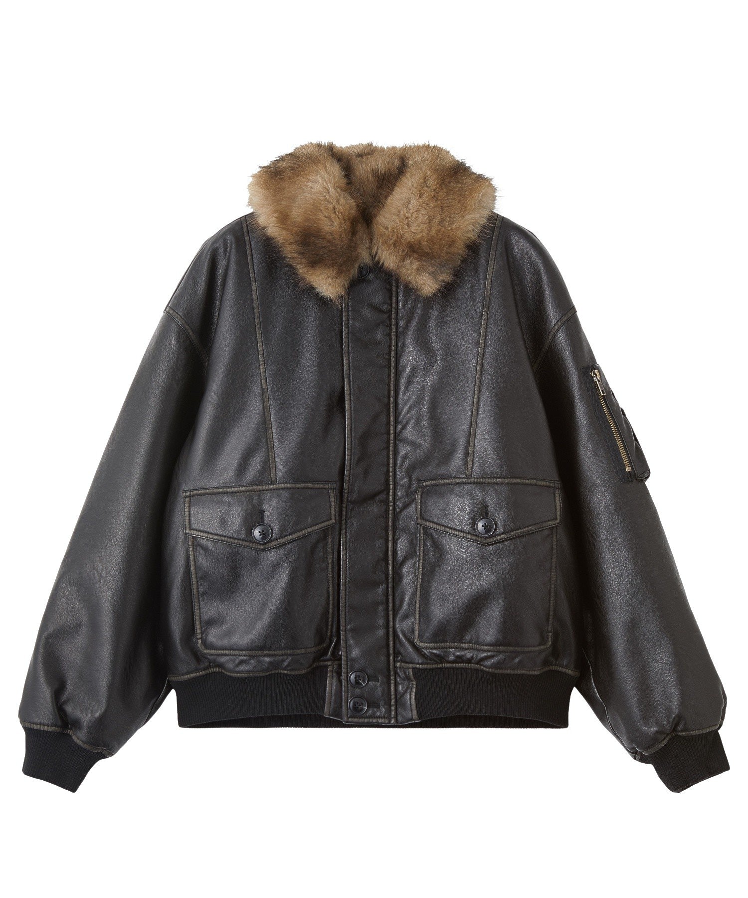 DETACHABLE FAUX FUR COLLAR PATCHED LOGO JACKET