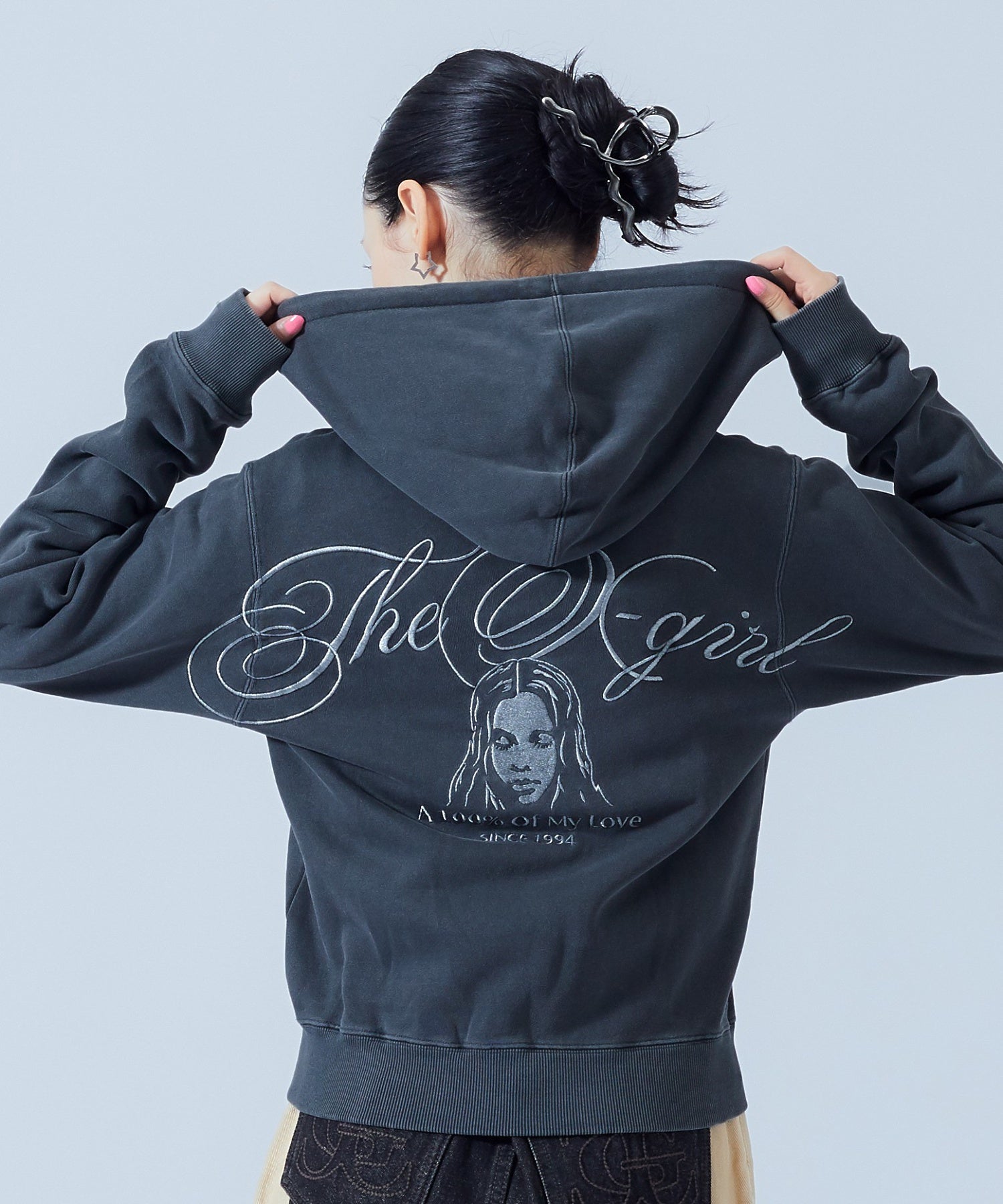 FACE AND SCRIPT LOGO COMPACT ZIP UP SWEAT HOODIE